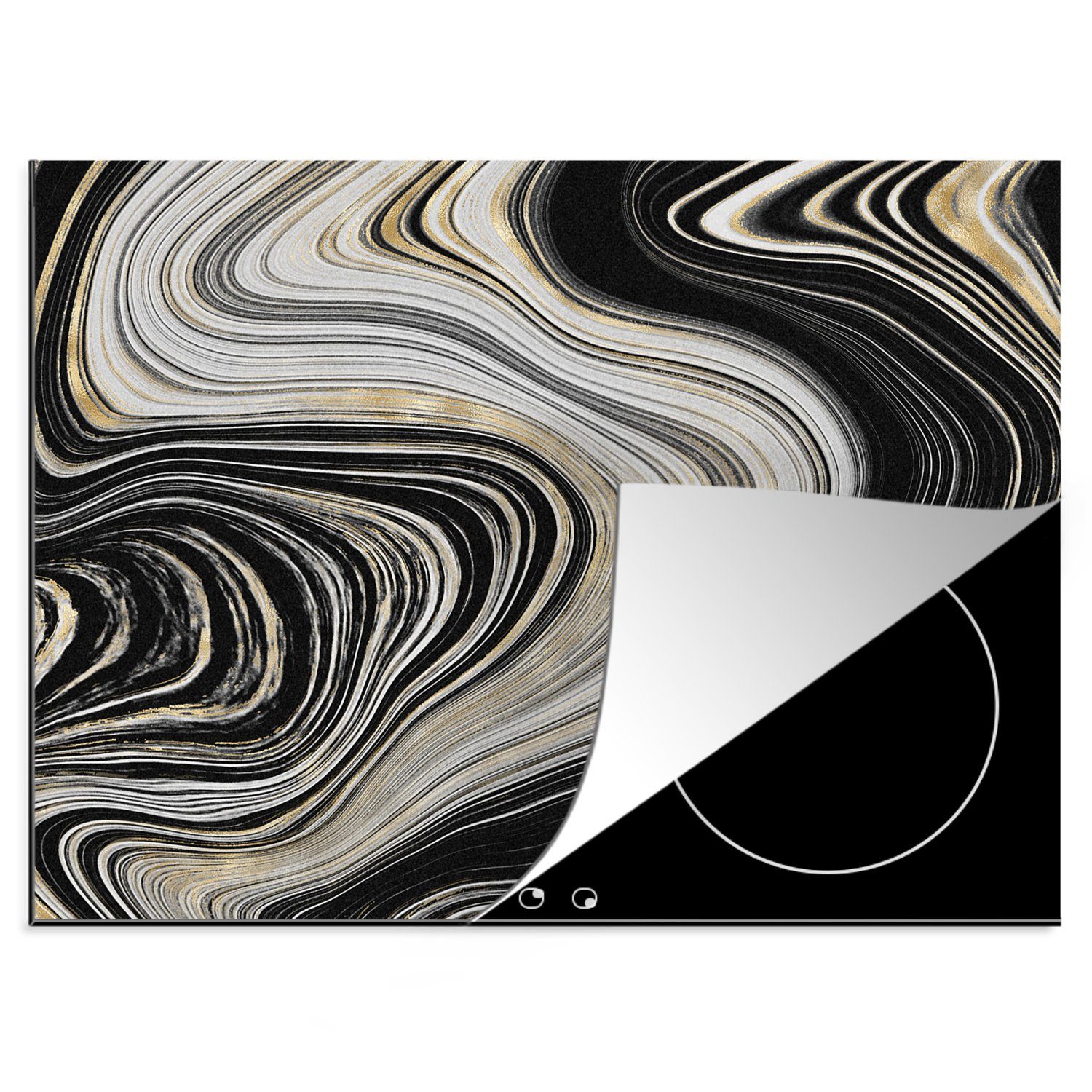 MuchoWow Herdblende-/Abdeckplatte Achatstein - Marmor - Gold - Edelsteine, Vinyl, (1 tlg), 58x51 cm, Küchen Dekoration für Induktionsherd, Induktionskochfeld