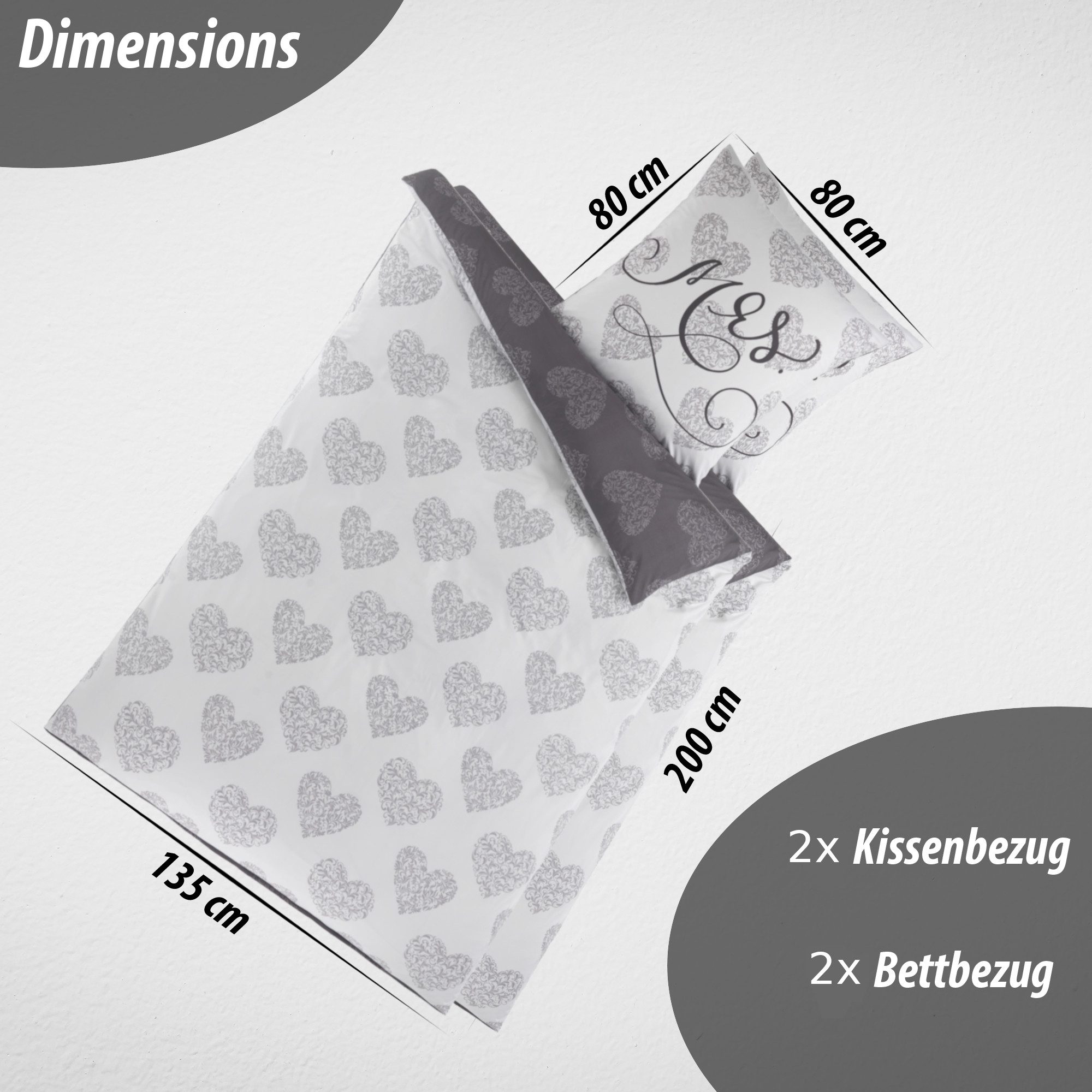 Kuscheli Bettwäsche 2x 135x200 + 2x 80x80 cm atmungsaktiver Bettbezug, moderne Designs, Mikrofaser, Für Allergiker geeignet, pflegeleicht, angenehm weicher Stoff