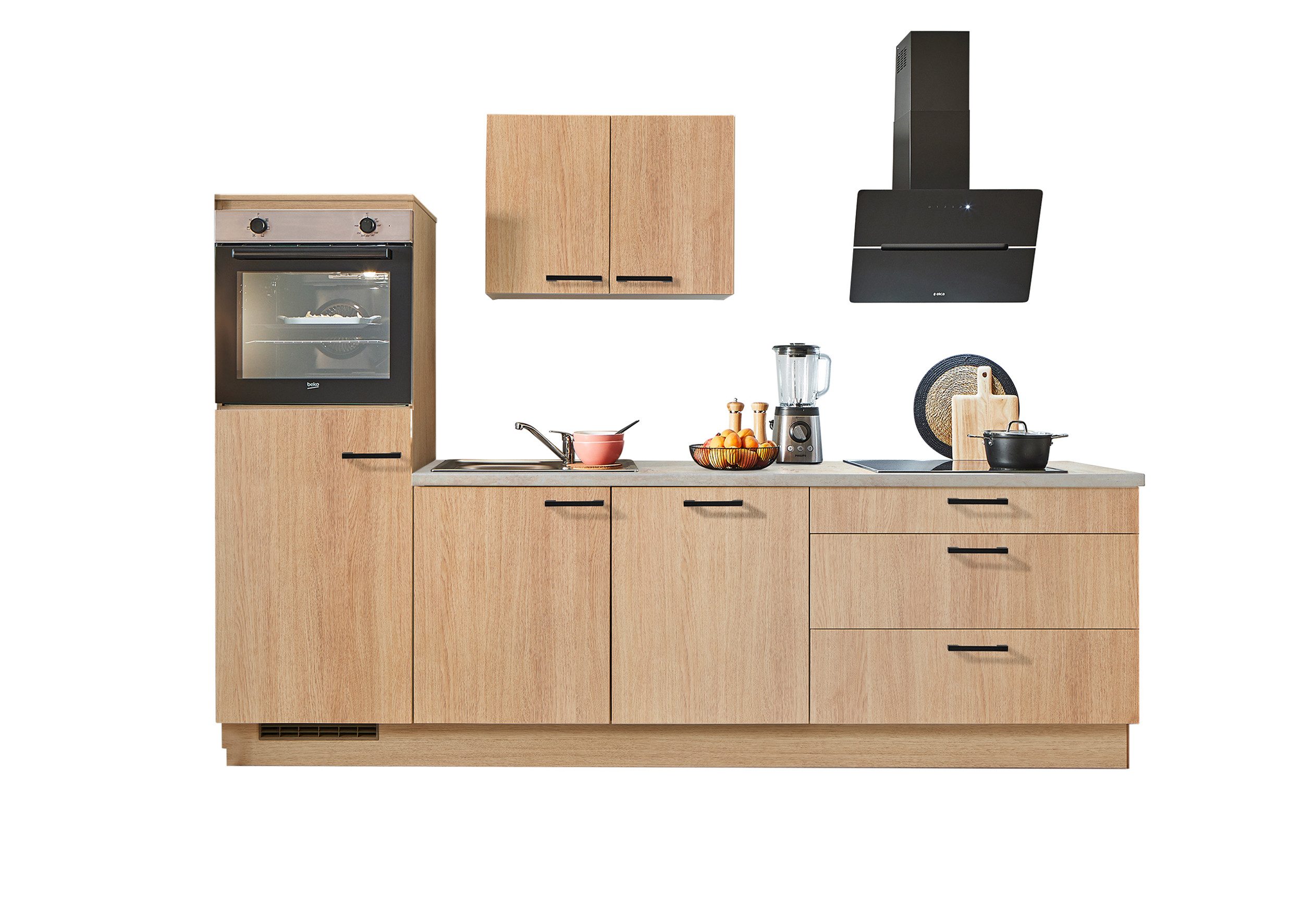 pino Küchenzeile Helsinki, individuell anpassbar, gratis Küchenplanung mit Profis, (Breite 270cm), vormontiert, wahlw. mit E-Geräten, Preis inkl. Lieferung