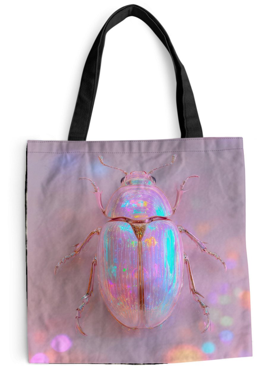 MuchoWow Shopper Käfer - Metallic - Lichteffekt - Rosa, Handtasche, Damen und Herren, Schultertasche, Umhängetasche, Tote Bag
