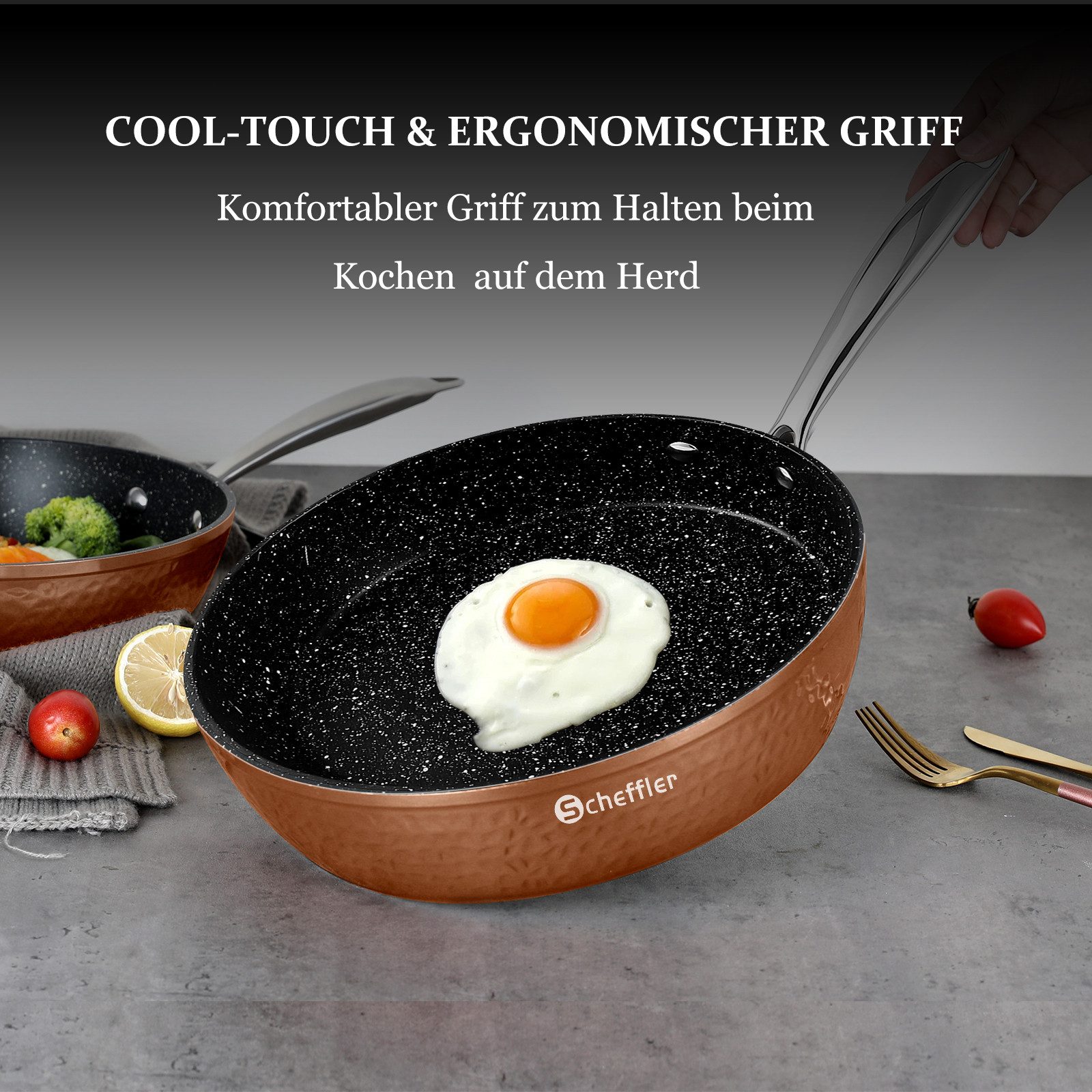 Scheffler Topf-Set 15 tlg Topfset Induktion, Antihaftbeschichtung Töpfe mit Glasdeckel, Aluminium (Set, 24/28 cm Pfannen + 20/24/28 cm Kochtöpfe + 16cm Kasserolle), Induktion