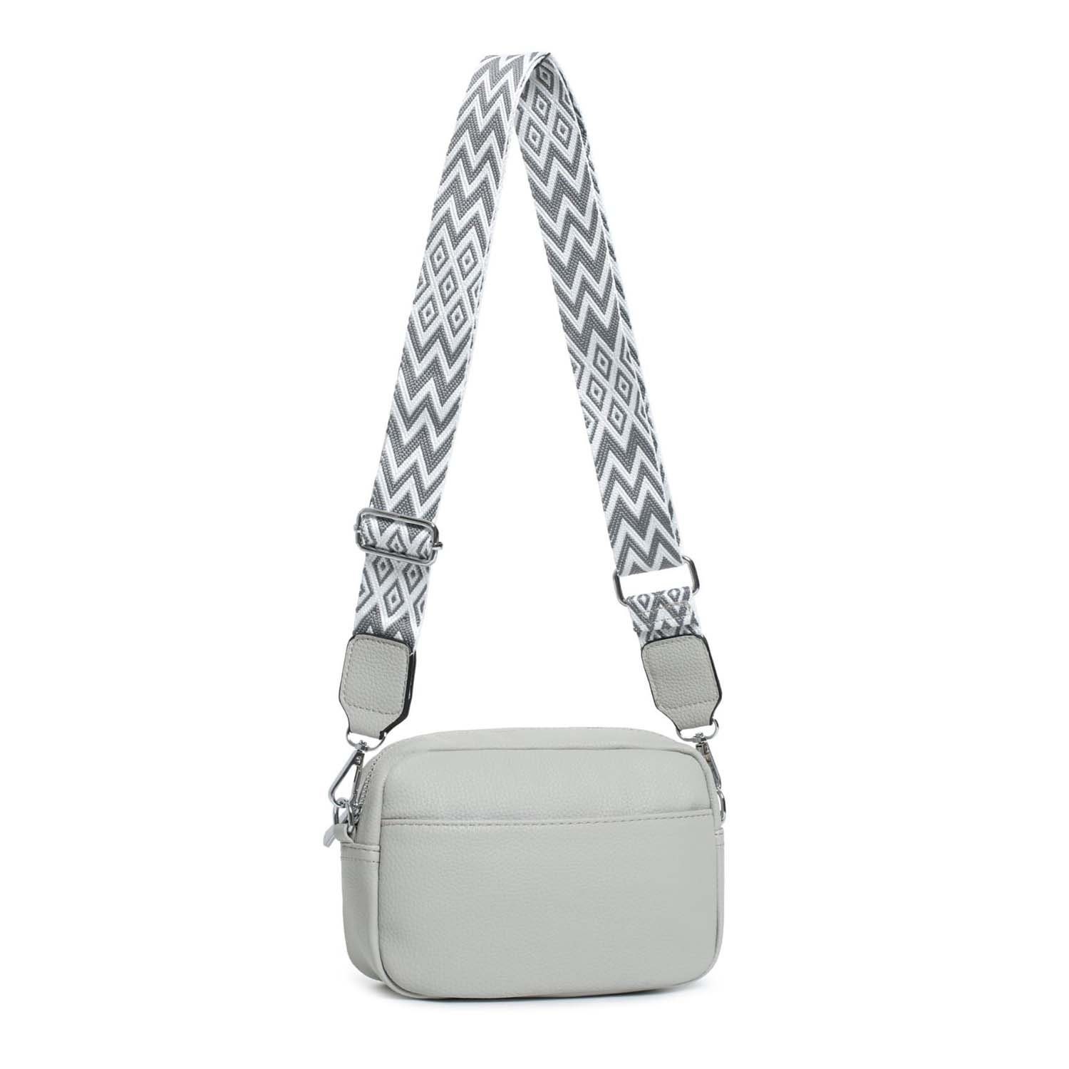 ITALYSHOP24 Schultertasche Damen kleine Umhängetasche CrossBody Crossover Handytasche Geldbörse (Spar-Set aus einer Tasche mit einem breitem Muster Stoffgurt/Umhängeband), Bodybag, Brusttasche, Hüfttasche, Muster Taschengurt, leicht Gewicht