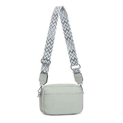 ITALYSHOP24 Schultertasche Damen kleine Umhängetasche CrossBody Crossover Handytasche Geldbörse (Spar-Set aus einer Tasche mit einem breitem Muster Stoffgurt/Umhängeband), Bodybag, Brusttasche, Hüfttasche, Muster Taschengurt, leicht Gewicht