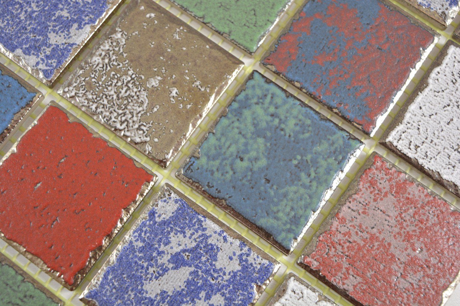 Mosani Mosaikfliesen Keramik Mosaik Fliese bunt Vintage Retro used look