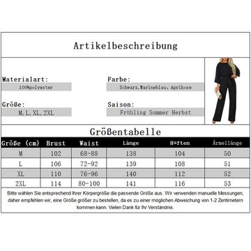 B.X Loungehose Damen Jumpsuit Slim-Hosen Komforthosen Gerade Hosen Bundfaltenhosen O-Ausschnitt stilvoll einfarbig lange Ärmel Romper Hosenanzug Gürtel