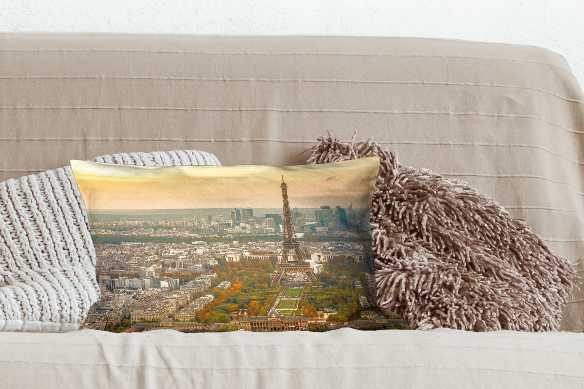 MuchoWow Dekokissen Paris mit Dekoration, und Eiffelturm mit sehr bunten Wohzimmer Zierkissen, Füllung, einem Dekokissen Schlafzimmer Himmel, der