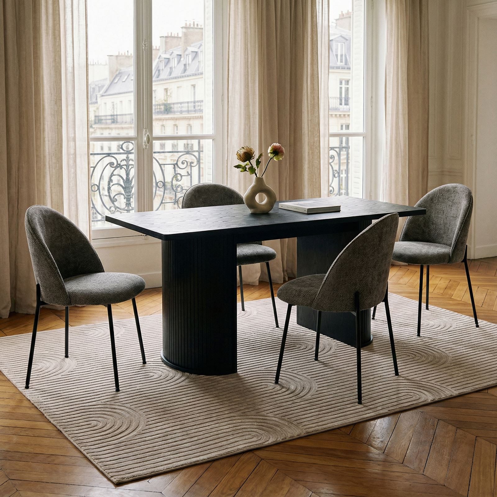 IDIMEX Essgruppe GUARDA, Esstisch mit 4 Polsterstühlen modernes Design MDF Metall Schwarz/Grau