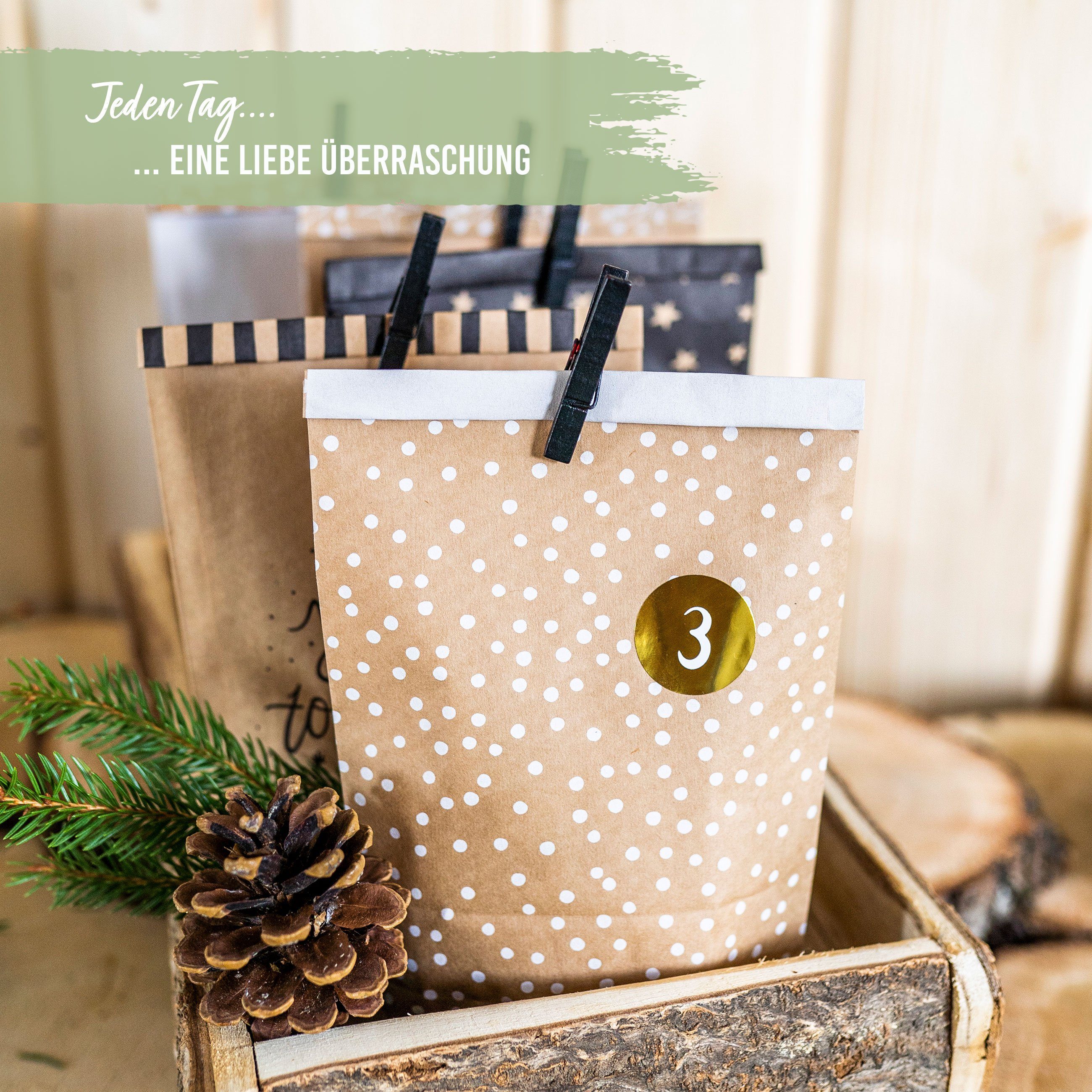 PAPIERDRACHEN befüllbarer Adventskalender Adventskalender mit bedruckten Tüten, Adventskalender zum selber befüllen – Bild 3 von 5