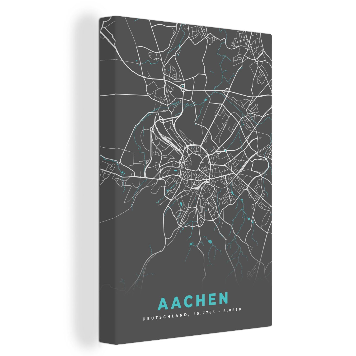 OneMillionCanvasses® Leinwandbild Stadtplan - Aachen - Deutschland - Karte, (1 St), Leinwandbild fertig bespannt inkl. Zackenaufhänger, Gemälde, 20x30 cm
