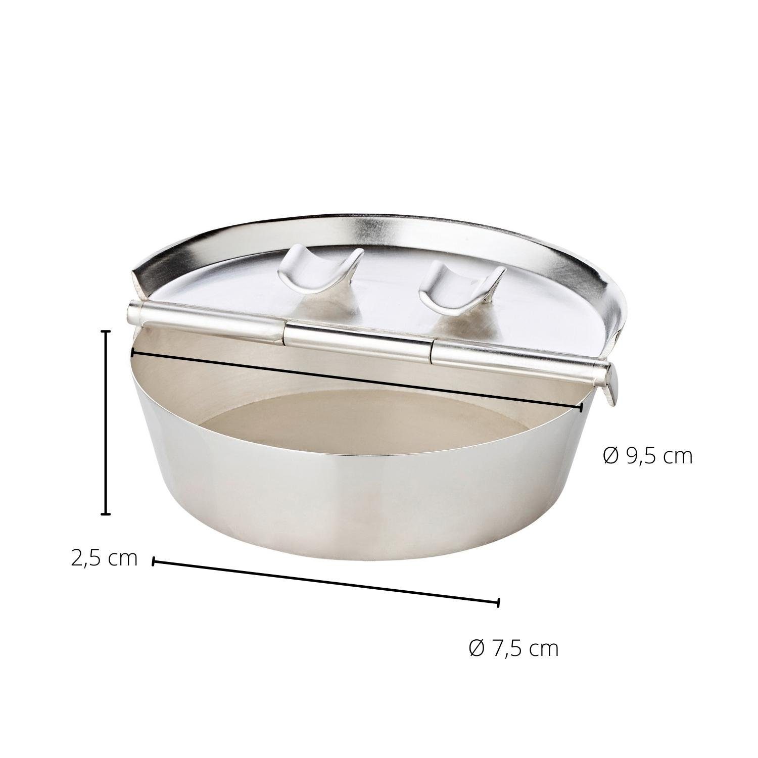 EDZARD Aschenbecher Ashburn, Aschenbecher mit Deckel, Silber-Optik, schwerversilbert, H 2,3 cm