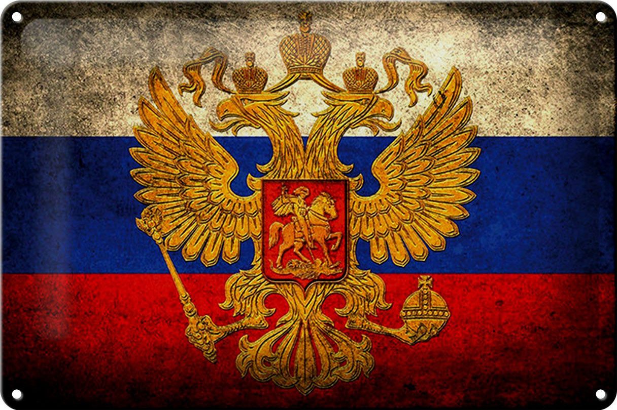 Metallschild Schild Blech 30x20cm - Made in Germany - Flagge Russland Fahne Wappen