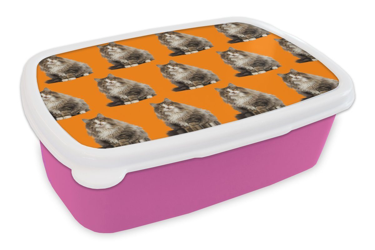MuchoWow Lunchbox Haustier - Muster - Orange, Kunststoff, (2-tlg), Brotbox für Erwachsene, Brotdose Kinder, Snackbox, Mädchen, Kunststoff rosa