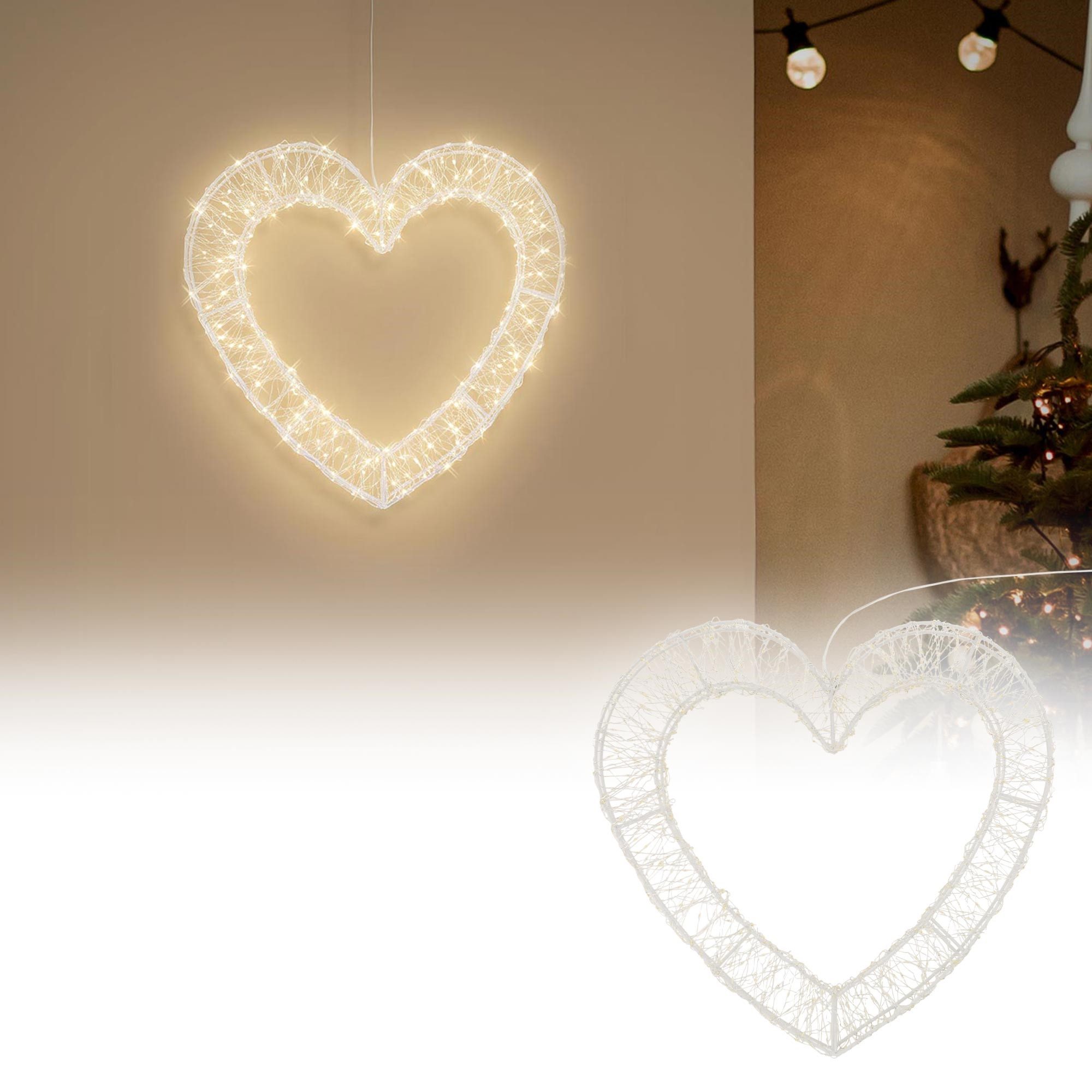 ECD Germany Weihnachtsfigur LED Deko Herz, Weihnachten Fensterdeko mit Timer, Weihnachtsdeko, Lichterherz Innen/Außen, Weihnachtsbeleuchtung, 500 LED Warmweiß 36 cm