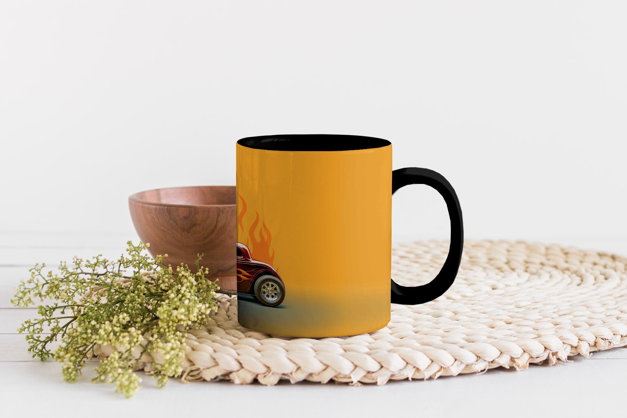 - Teetasse, Geschenk - - Farbwechsel, Auto Keramik, Vintage, Rot Zaubertasse, MuchoWow Kaffeetassen, Flammen Tasse