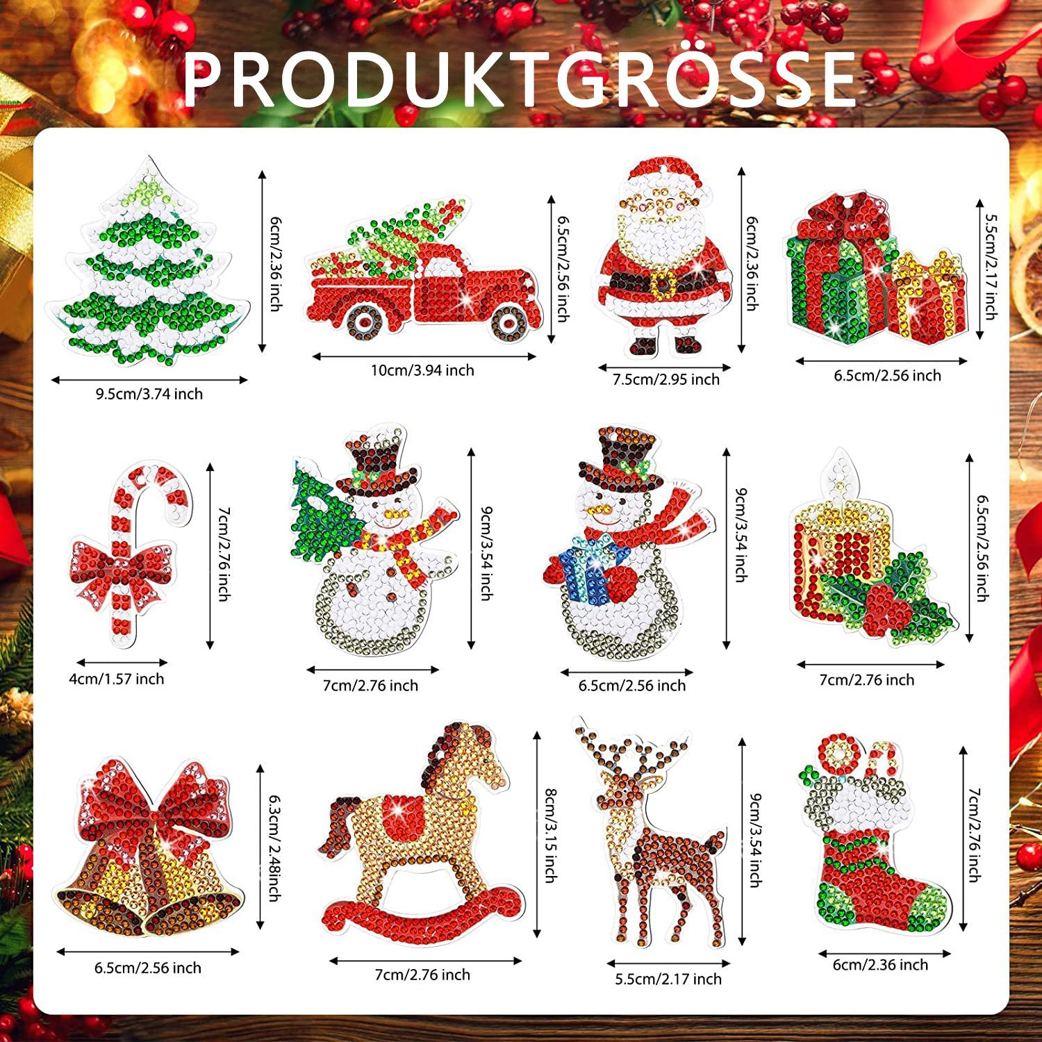 FOUORTUNATE-BEE Schlüsselanhänger 12er-Set Diamond Painting Weihnachten Schlüsselanhänger (DIY-Set, Weihnachts-Schlüsselanhänger, 12-tlg) – Bild 3 von 5