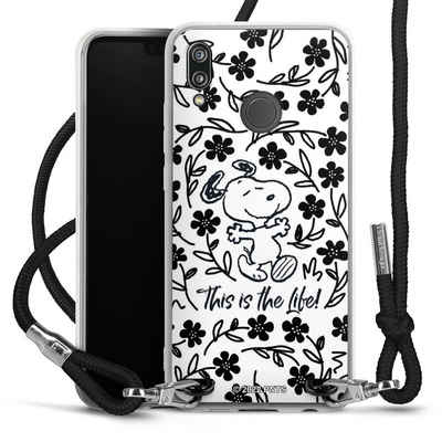 DeinDesign Handyhülle »Peanuts Blumen Snoopy Snoopy Black and White This Is The Life«, Huawei P20 Lite Handykette Hülle mit Band Case zum Umhängen