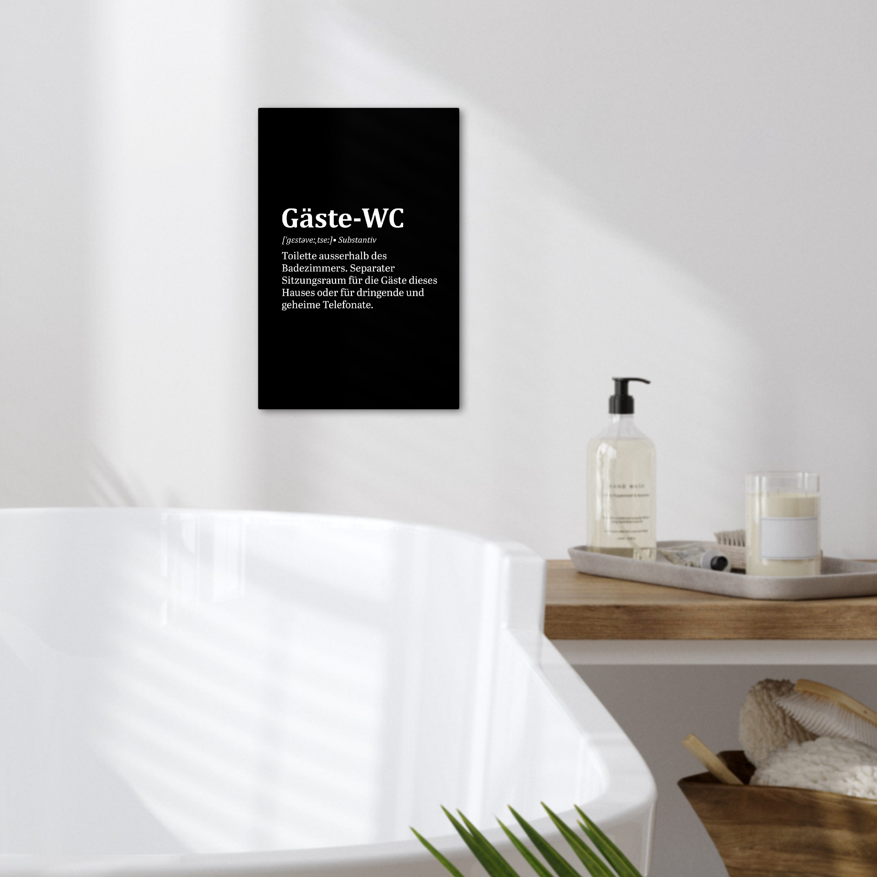 OneMillionCanvasses® Leinwandbild Zitat - Gäste-wc - Definition - Schwarz - Sprüche, Fotodruck (1 St), Badezimmer Deko, Bilder WC, Toilette Wanddeko 20x30 cm