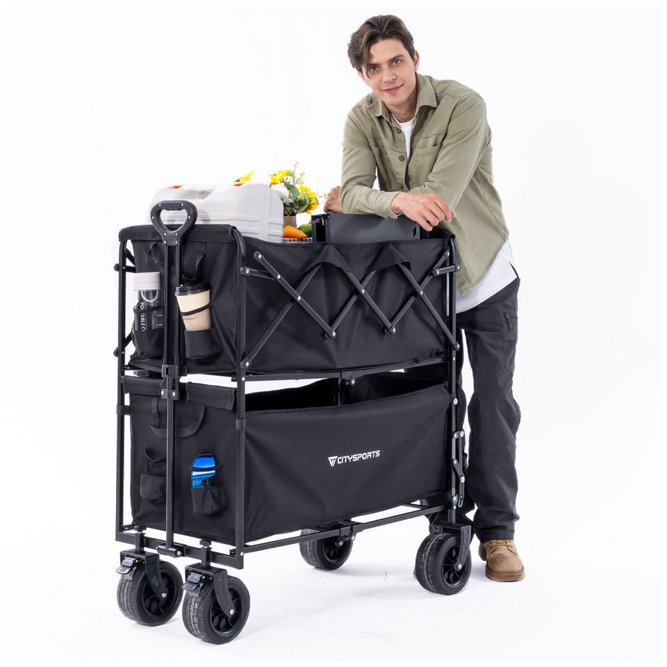 CITYSPORTS Bollerwagen Klappbarer All Terrain 100/150kg faltbar Handwagen für Camping, Strandkarren mit großer Kapazität, für Sport, Einkauf, Camping