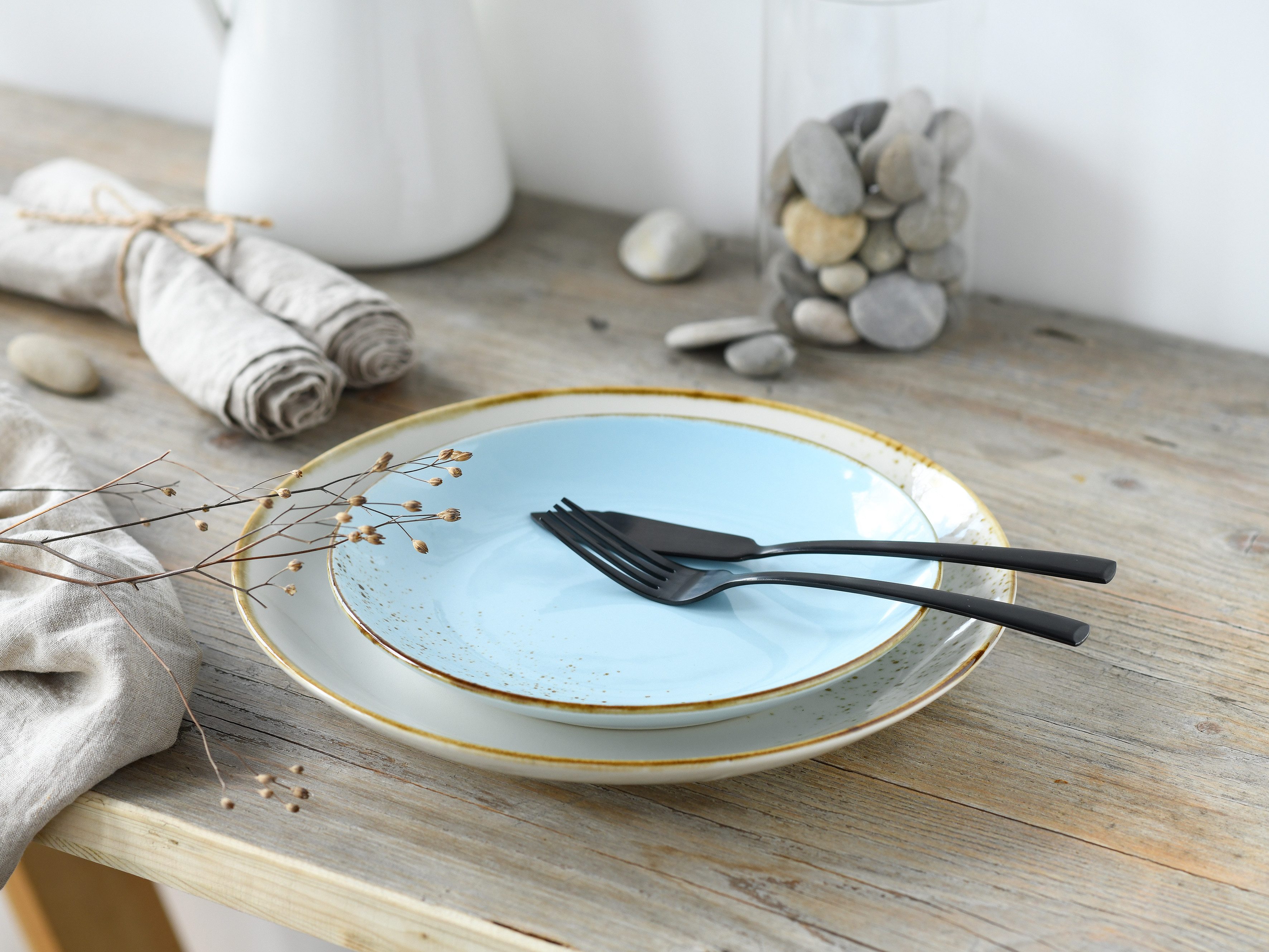 CreaTable Tafelservice Geschirr-Set NATURE COLLECTION Scandic (12-tlg), 4 Personen, Steinzeug, Service, 4 Farben im Set, 12 Teile, für 4 Personen