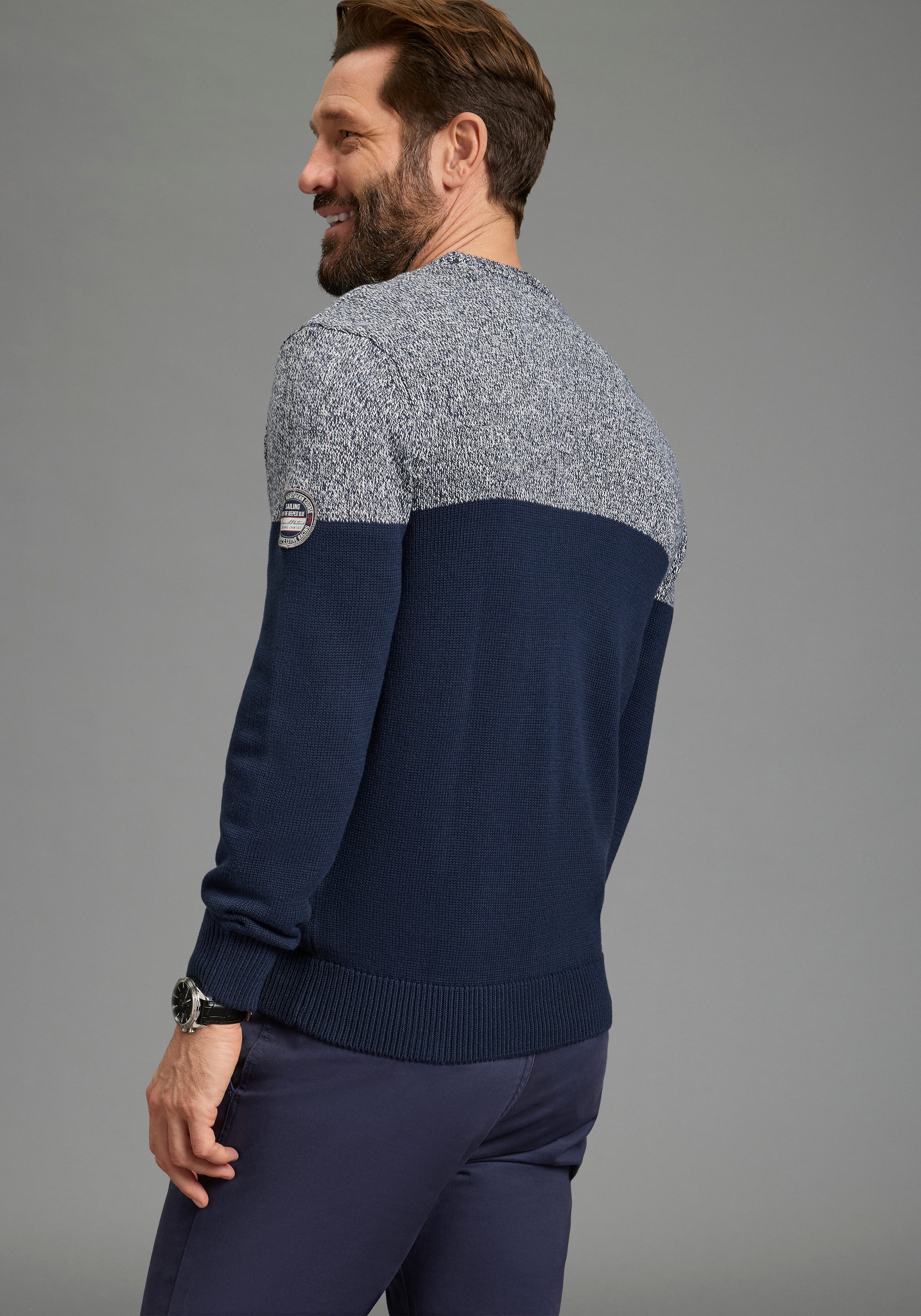 Man's World Rundhalspullover Neue Kollektion! Highlight melierter Look aus Strick, mit Rundhalsausschnitt, reguläre Passform, mit Langarm