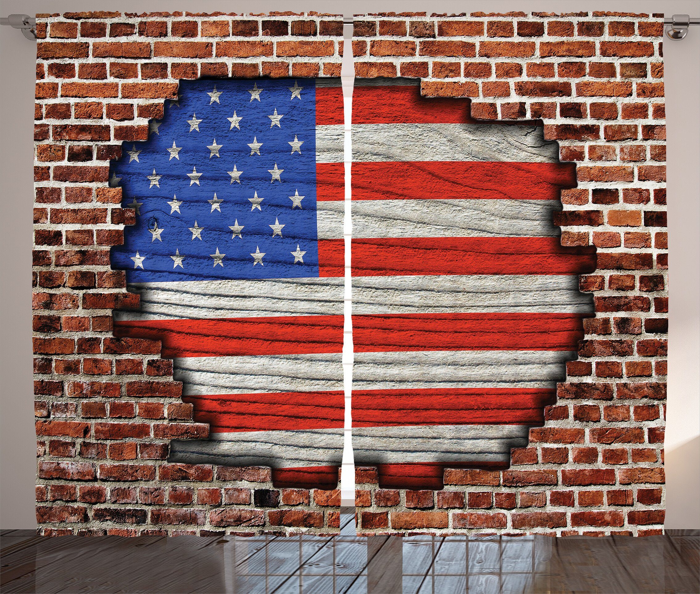 Gardine Schlafzimmer mit Kräuselband und Staaten Vorhang National Amerika Haken, Vereinigte Flag Abakuhaus, American von Schlaufen