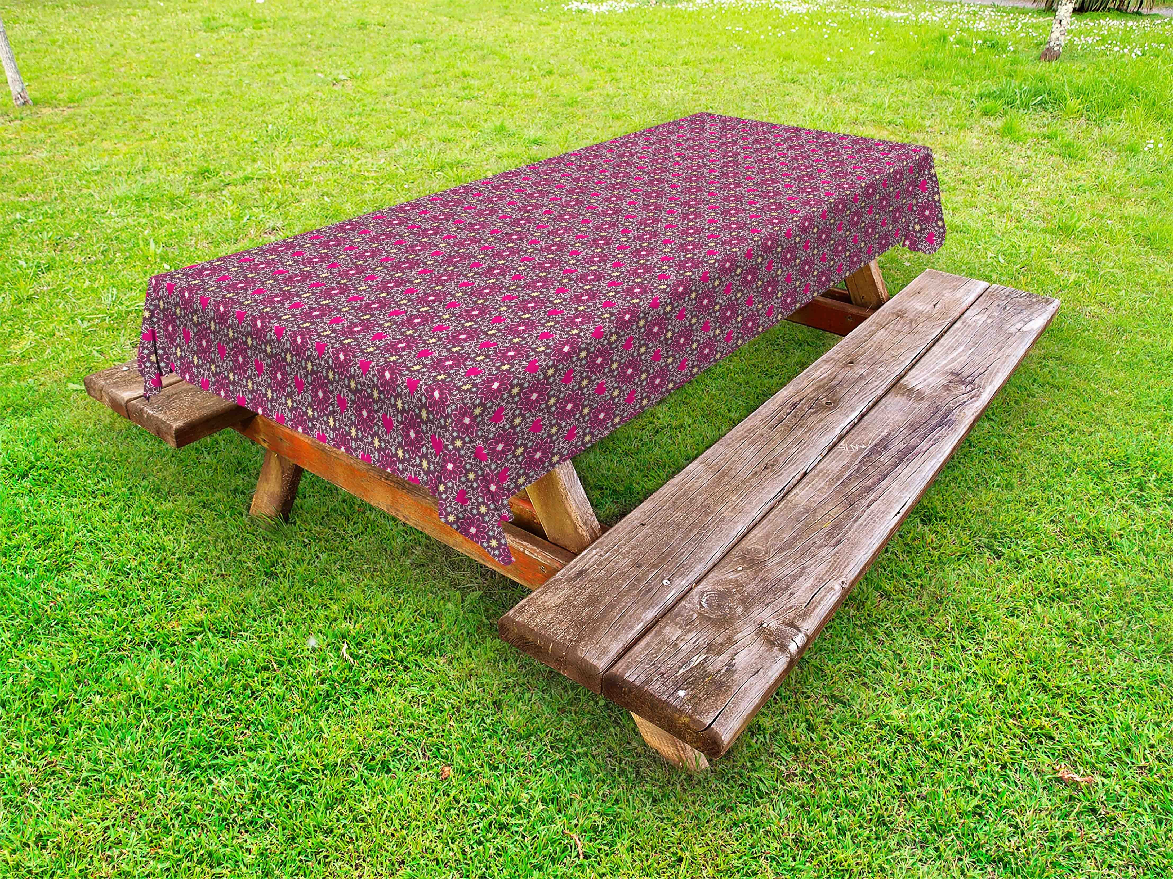 Abakuhaus Tischdecke dekorative waschbare Picknick-Tischdecke, Blumenmotive und Blumen Herzen