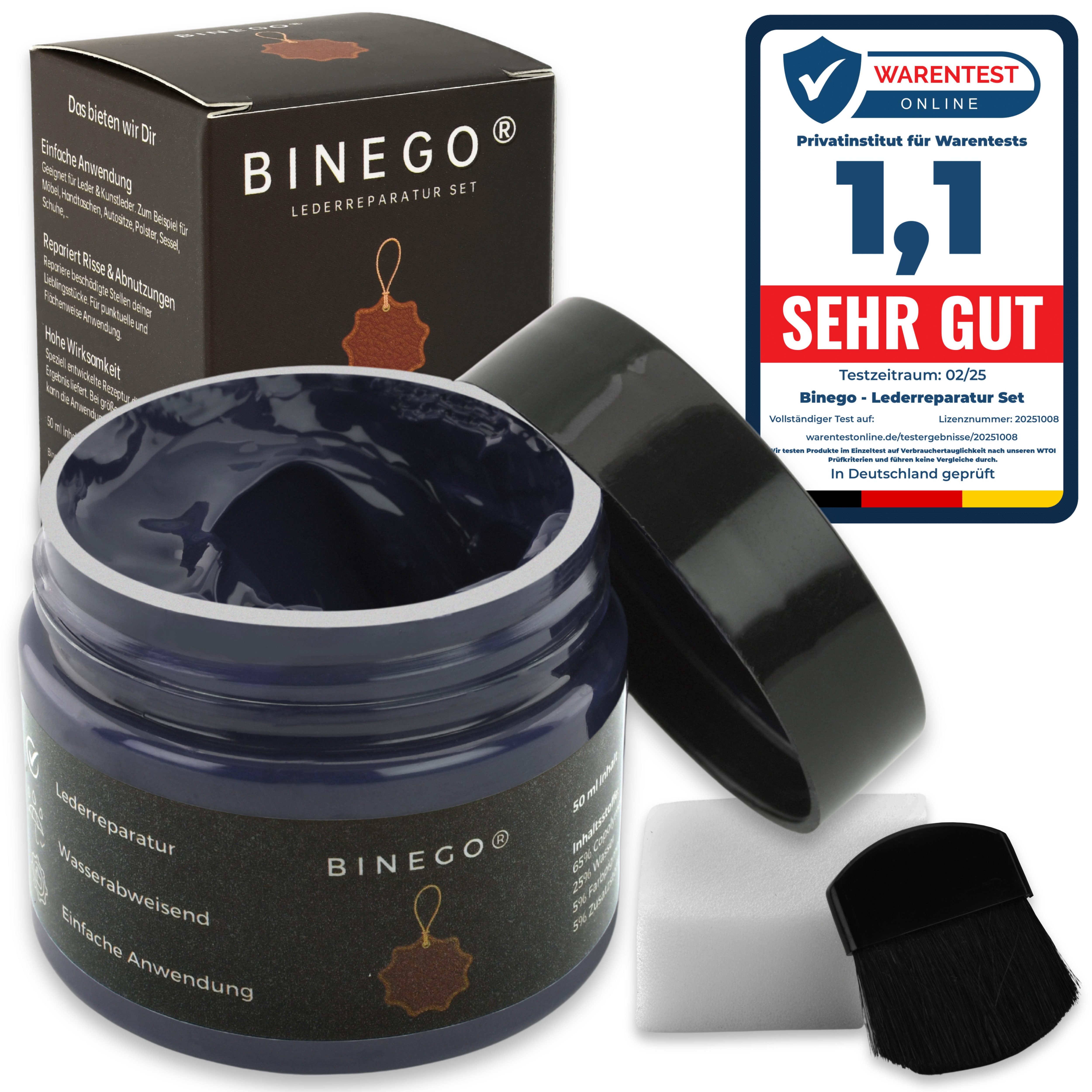 Binego Lederreparaturset Leder Kunstleder Lederreparatur Flüssigleder Lederpflegeset (Reparatur Set, 4 St., Lederfarbe), schnell trocknend