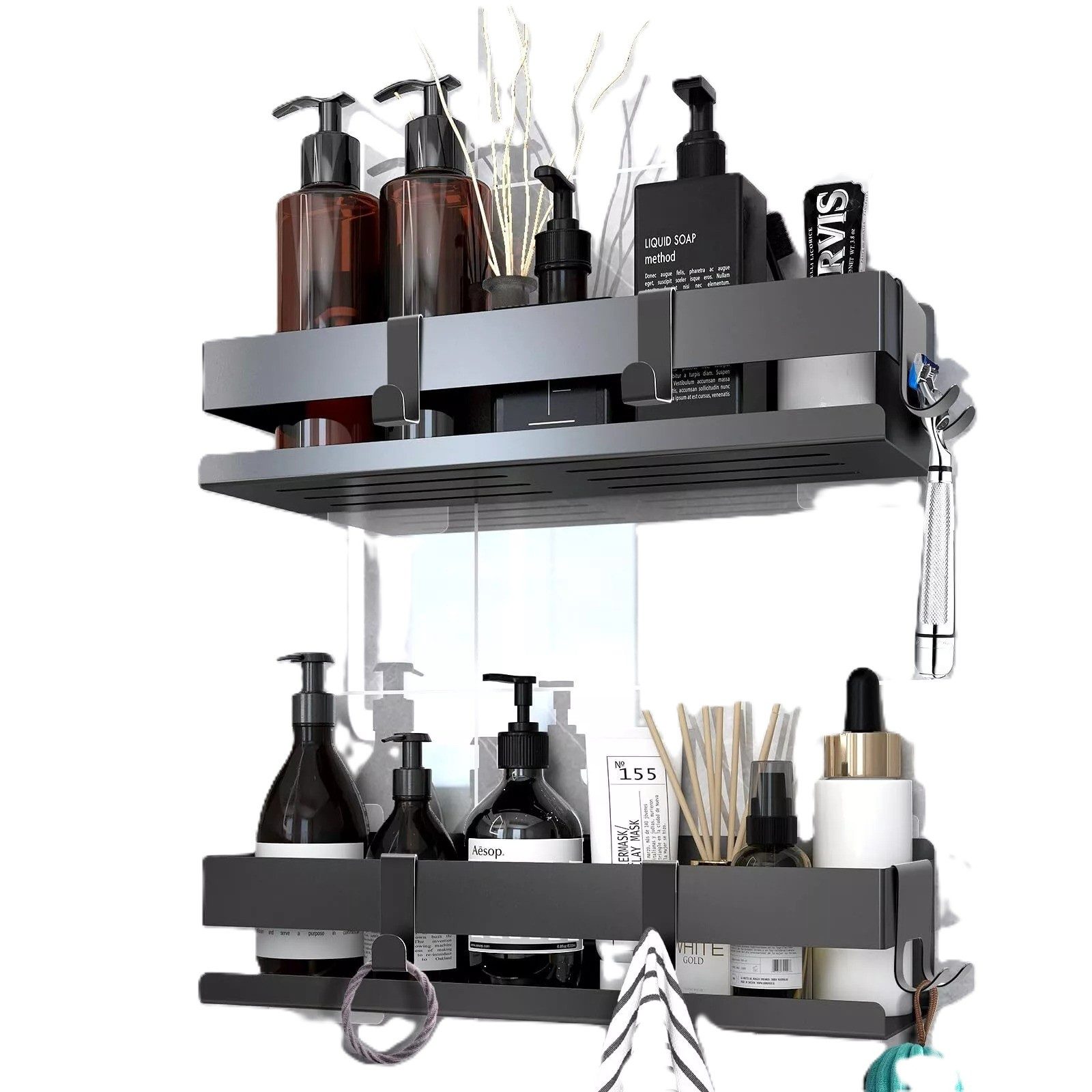 LA CUTE Duschregal Duschablage Edelstahl Schwarz, ohne Bohren, Badregal Set günstig online kaufen