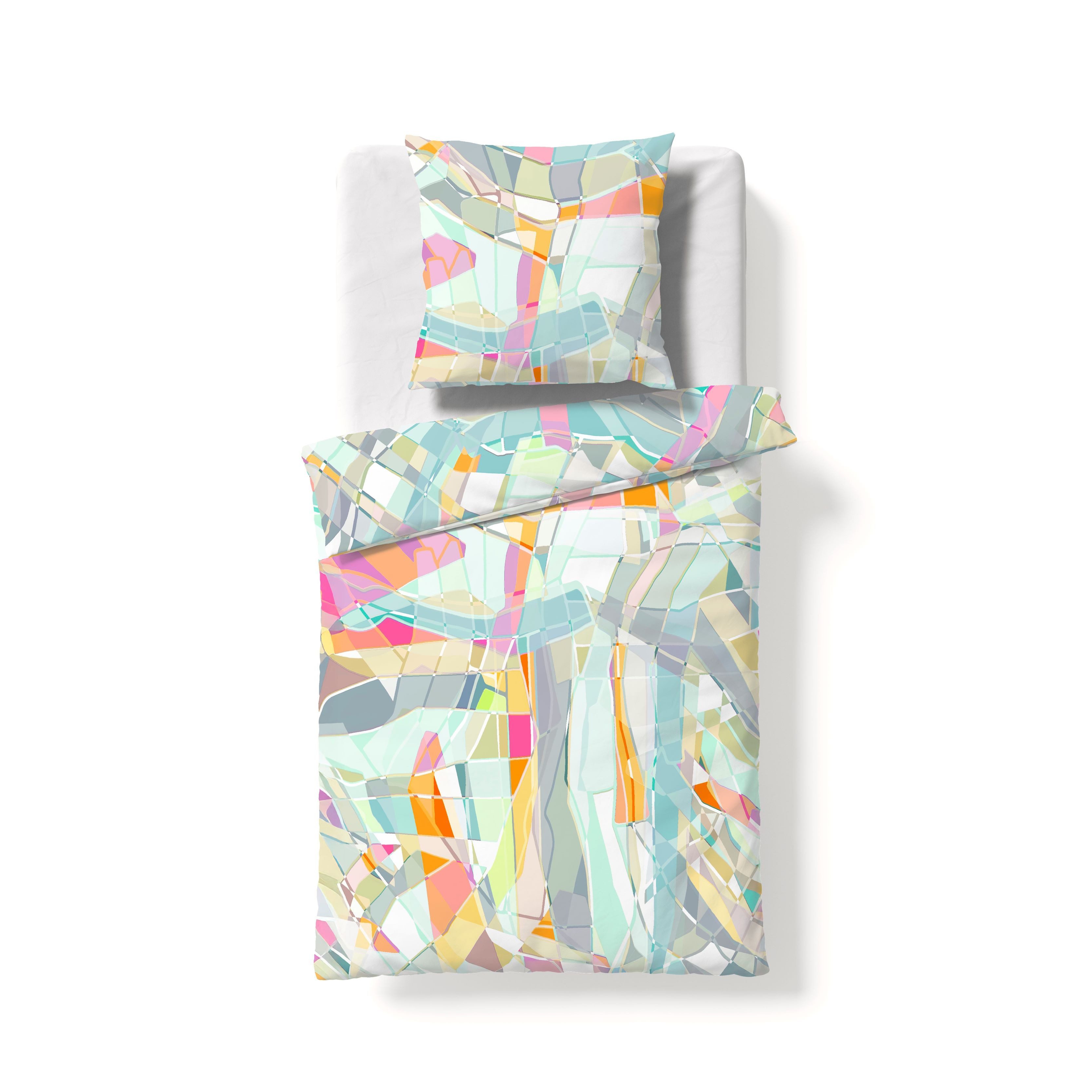 fleuresse Bettwäsche Fleuresse Mako-Satin Bettwäsche 200x220 Abstrakt Dreicke bunt 115054-, Mako-Satin, 3 teilig, für Sommer und Winter