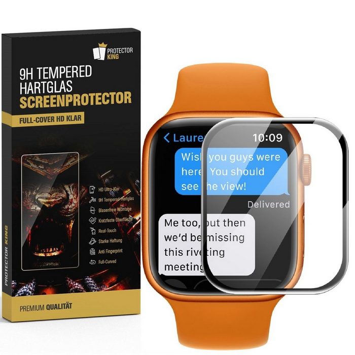 Protectorking Schutzfolie 1x 9H Panzerglas für Apple Watch 7/ 8 41mm FULL CURVED Displayschutz (1-Stück) Schützt das Displays vor fiesen Kratzer Schmutz und Beschädigungen