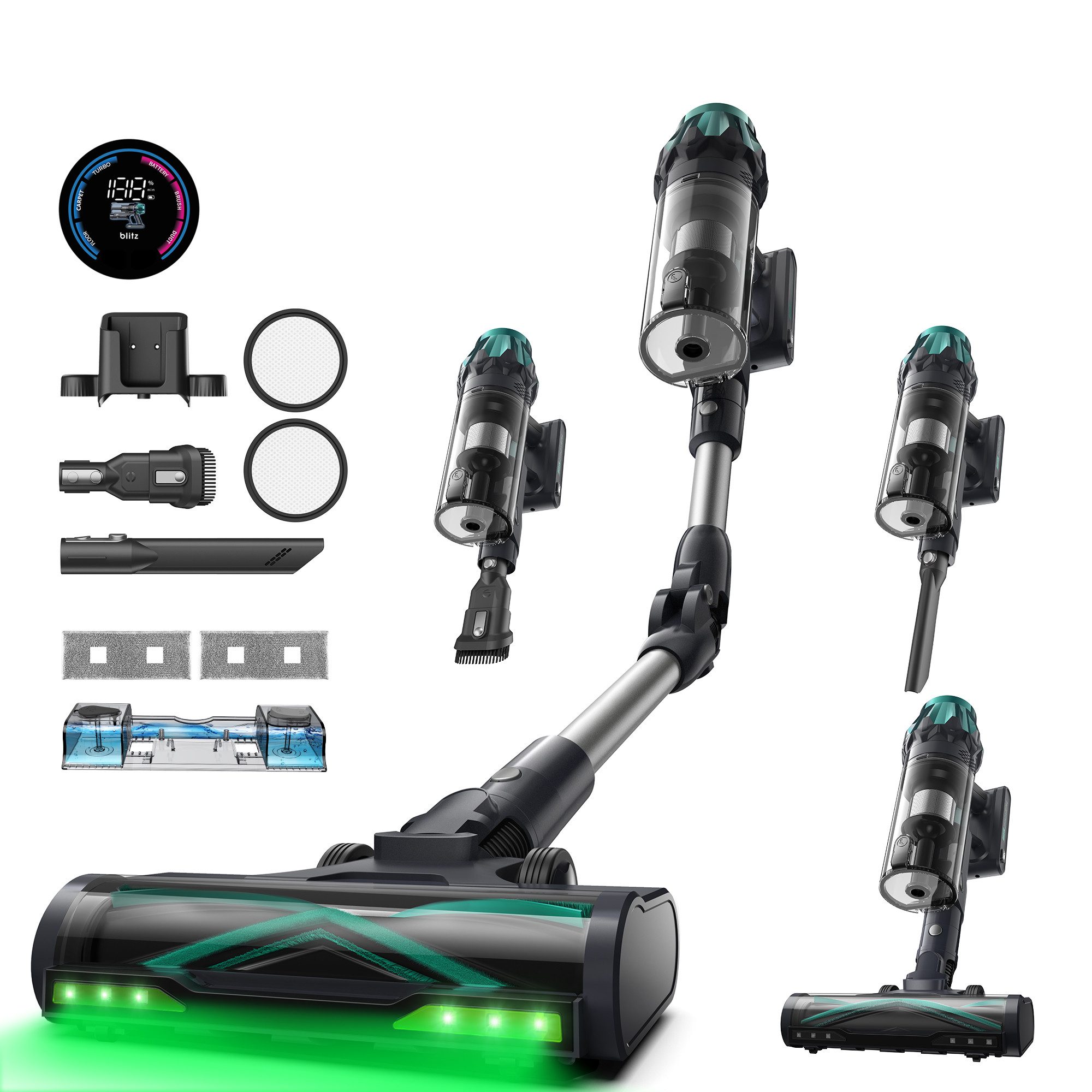 Vactidy Akku-Hand-und Stielstaubsauger V15 Max Saugen und Wischen gleichzeitig, 600 W, beutellos, DualGreen Dual-Grünlicht-Erkennungstechnologie, 7-Zyklon-Technologie