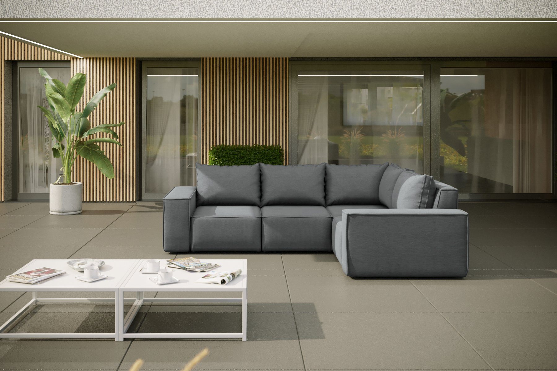 Friderik-EU GARTEN Grau Ecksofa Couch Sofa Terrasse Outdoor Gartenmöbel Wasserdichtes