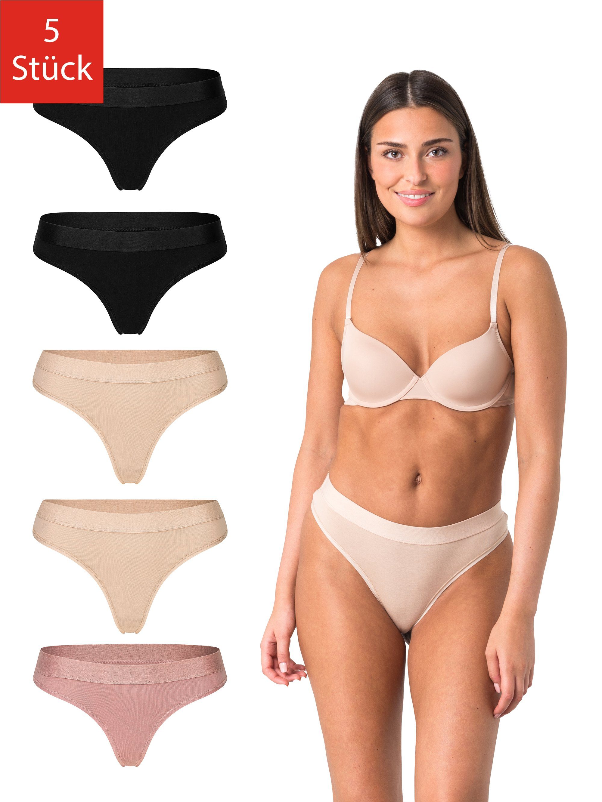 Elsie String Unterhosen Damen String Tanga Damen aus 95% Baumwolle mit Stretch (Packung, 5-St., 5er-Pack) Bequeme Unterwäsche Frauen Slip Damen