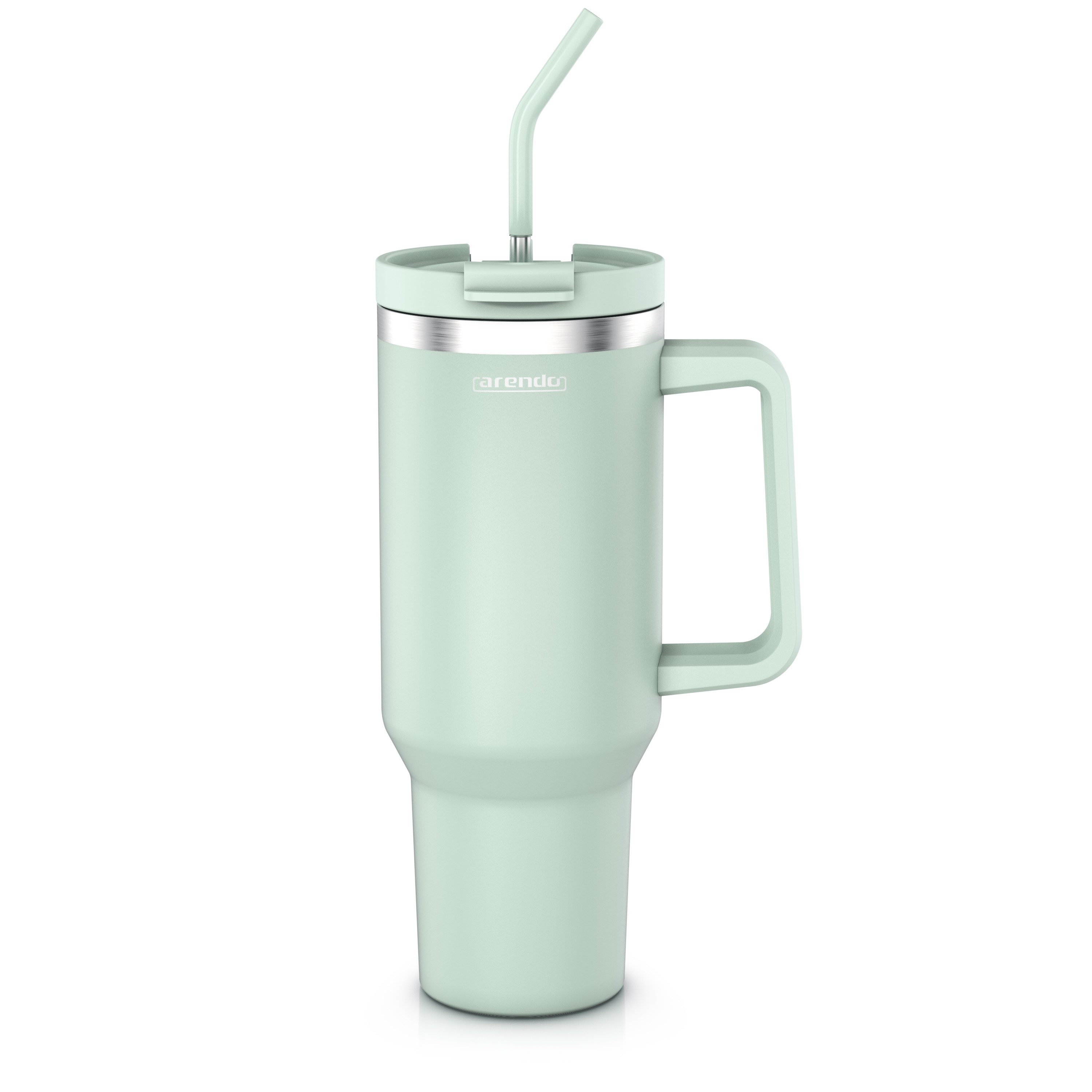 Arendo Thermobecher Thermal Mug 1200 ml, Becher mit Deckel, Henkel und Strohhalm, Tumbler, 1-tlg., Edelstahl, doppelwandig, Vakuumgehäuse aus Edelstahl, luftdichter Verschluss
