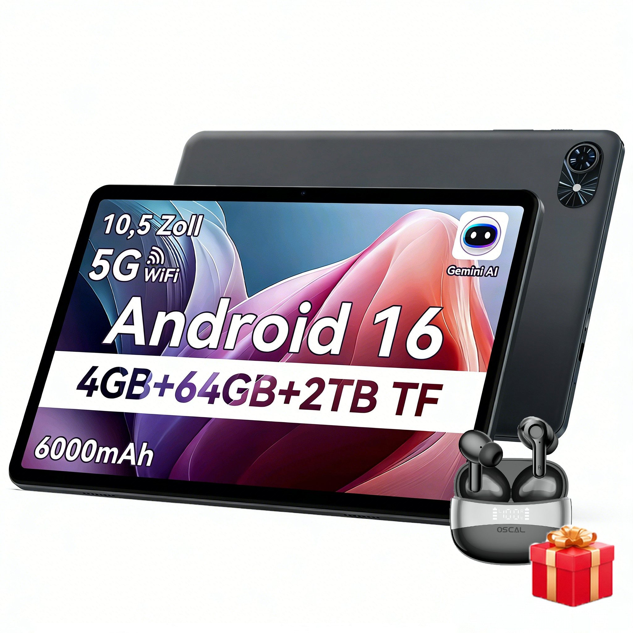 TABWEE T80 10.1", 6000 mAh, 12GB+128GB, Android 16, WLAN Tablet (10.1", Android16, 5G wifi, Android 16, Gemini AI, PC-Modus)