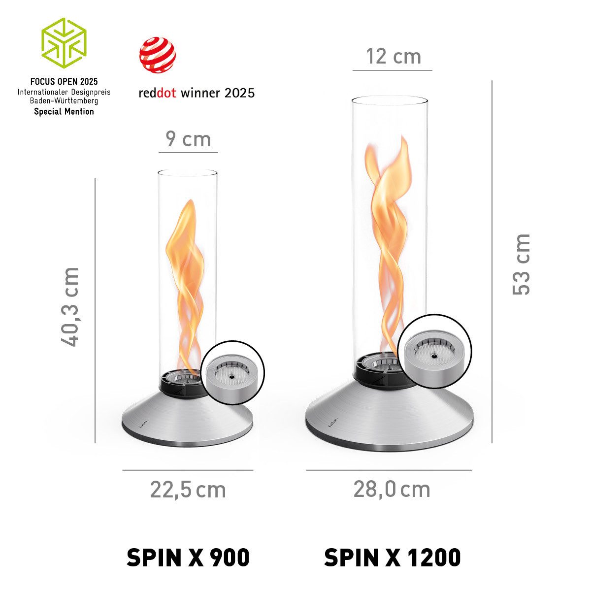 höfats Tischfeuer SPIN X (Packung, rauchfreie Tischfeuerstelle für Indoor und Outdoor), Feuerschale mit Flammenwirbel für Tischdeko, wärmende Feuersäule