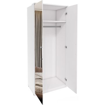 Lomadox Drehtürenschrank OLMO-83 Schlafzimmer Kleiderschrank in weiß mit Spiegeltüren, : 90/217/63 cm