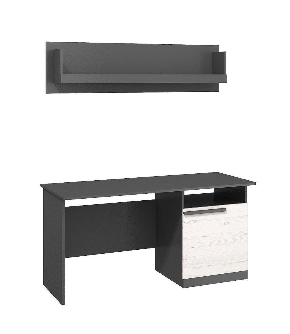 Feldmann-Wohnen Schreibtisch Trend (2-teiliges Set, Schreibtisch mit Wandregal, 2-St., moderne Optik, 2-teiliges Set, Schreibtisch mit Wandregal), 2-teilig graphit grau / Andersen Kiefer