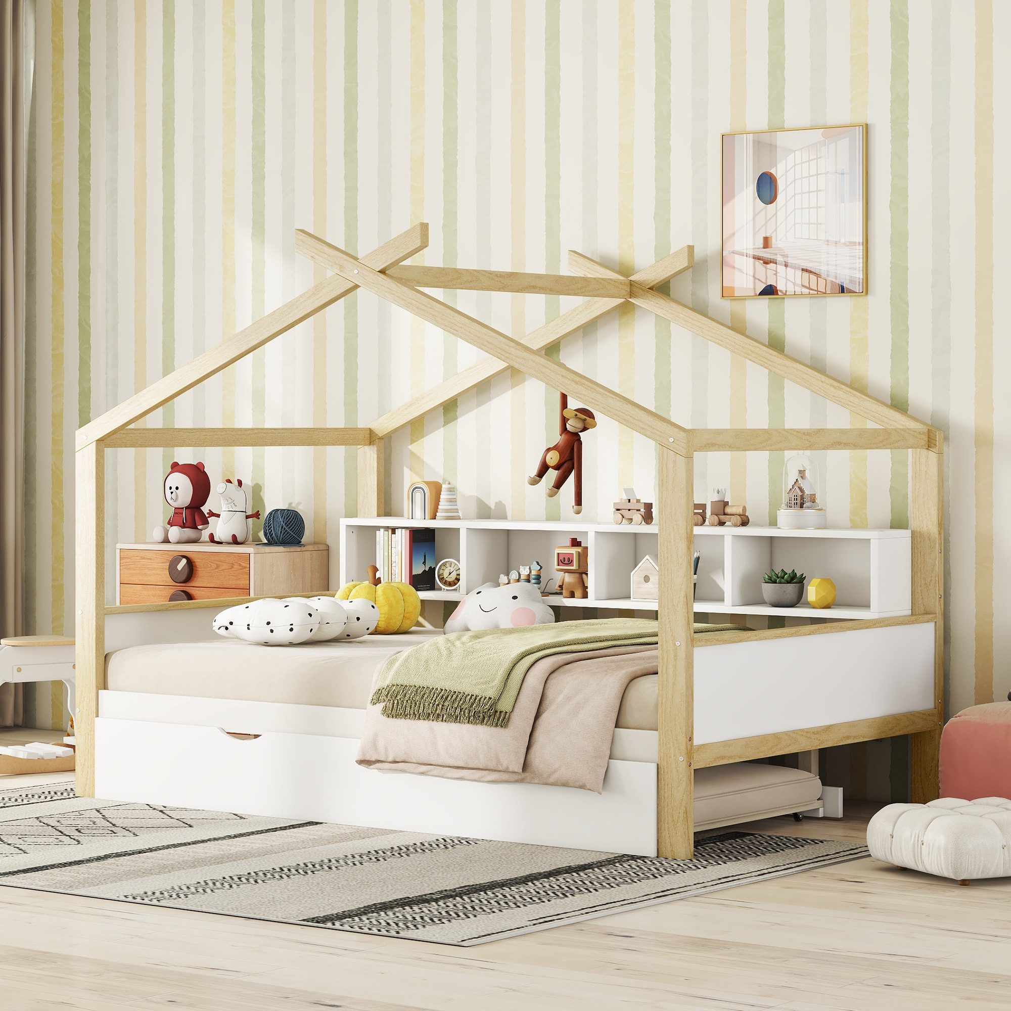 Flieks Kinderbett, Holzbett Hausbett 140x200cm mit günstig online kaufen