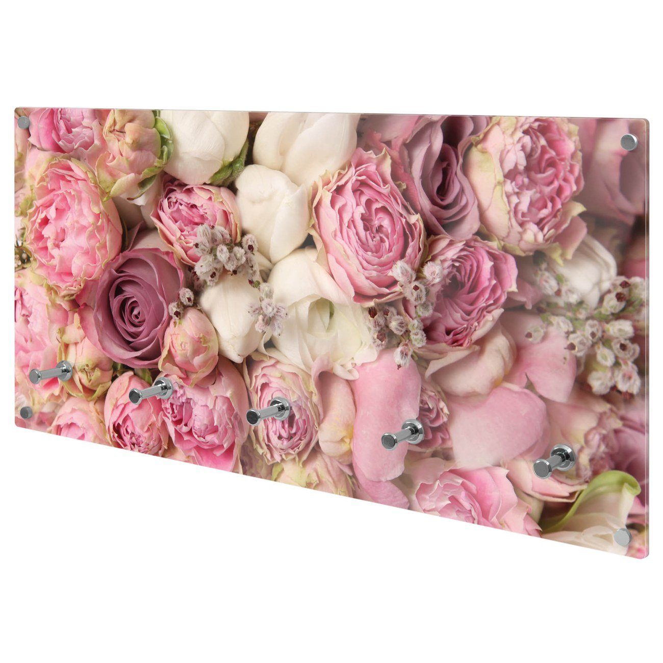 banjado Garderobenleiste Glas Strauss Rosen (Wandgarderobe, mit verchromten günstig online kaufen