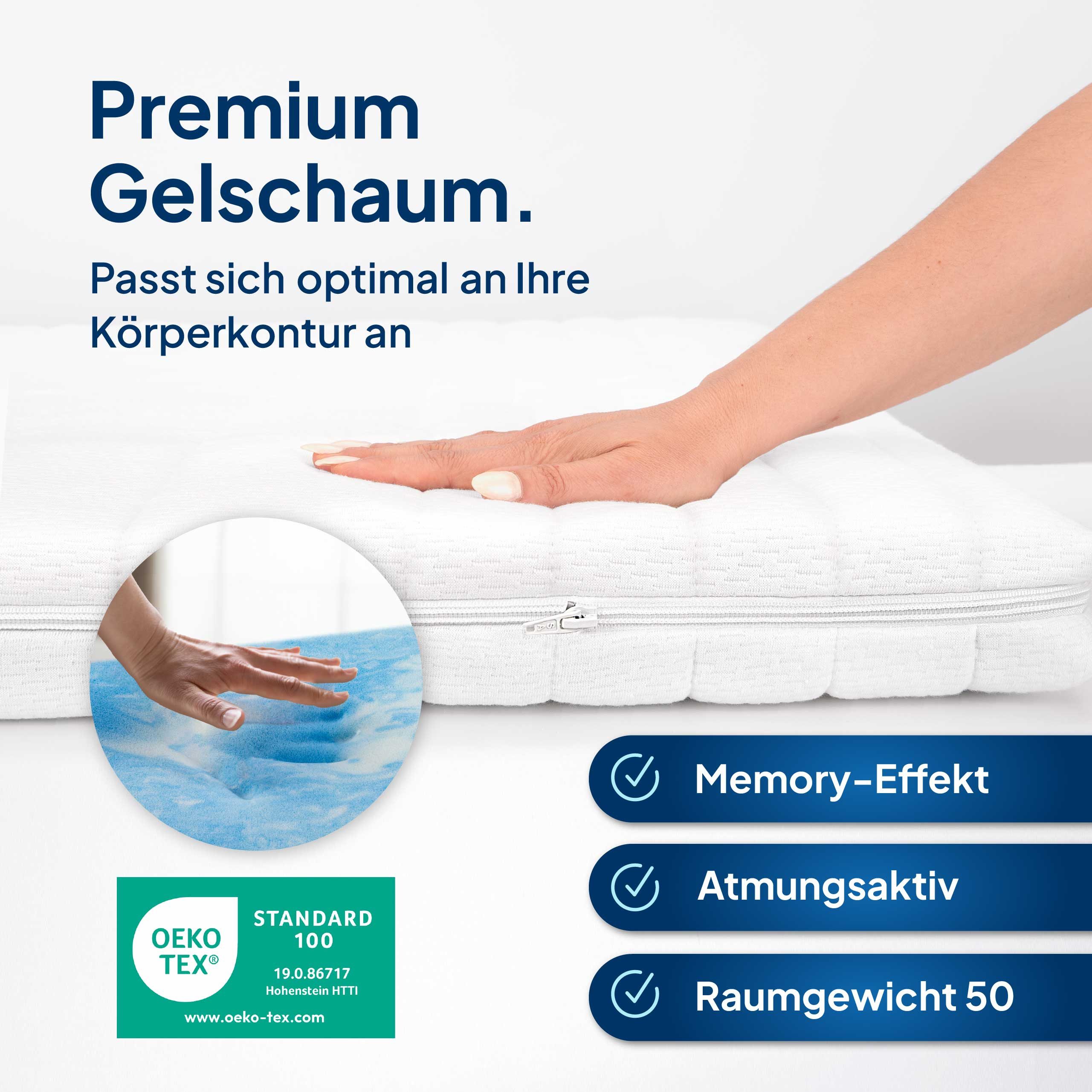 AM Qualitätsmatratzen, Topper für Boxspringbetten H2, Gelschaum-Topper mit 4-seitiger Reißverschluss, 6 cm hoch, Gelschaum, 160x190 cm