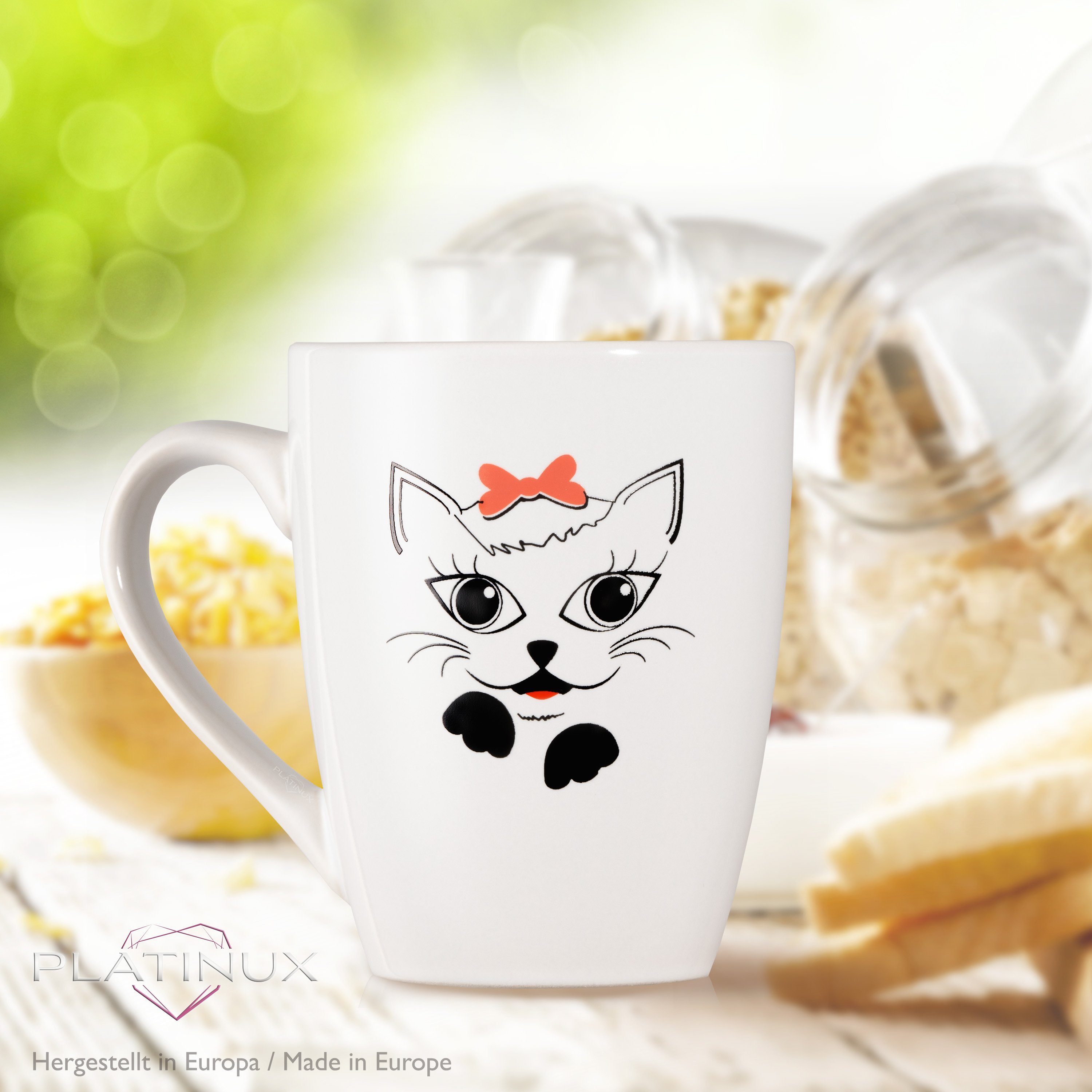 PLATINUX Teebecher 250ml, Teetasse Tasse Kaffeebecher Motiv mit 300ml) Keramik mit Katzen (max. Keramik, Tasse Kaffeetasse Griff "Bella"