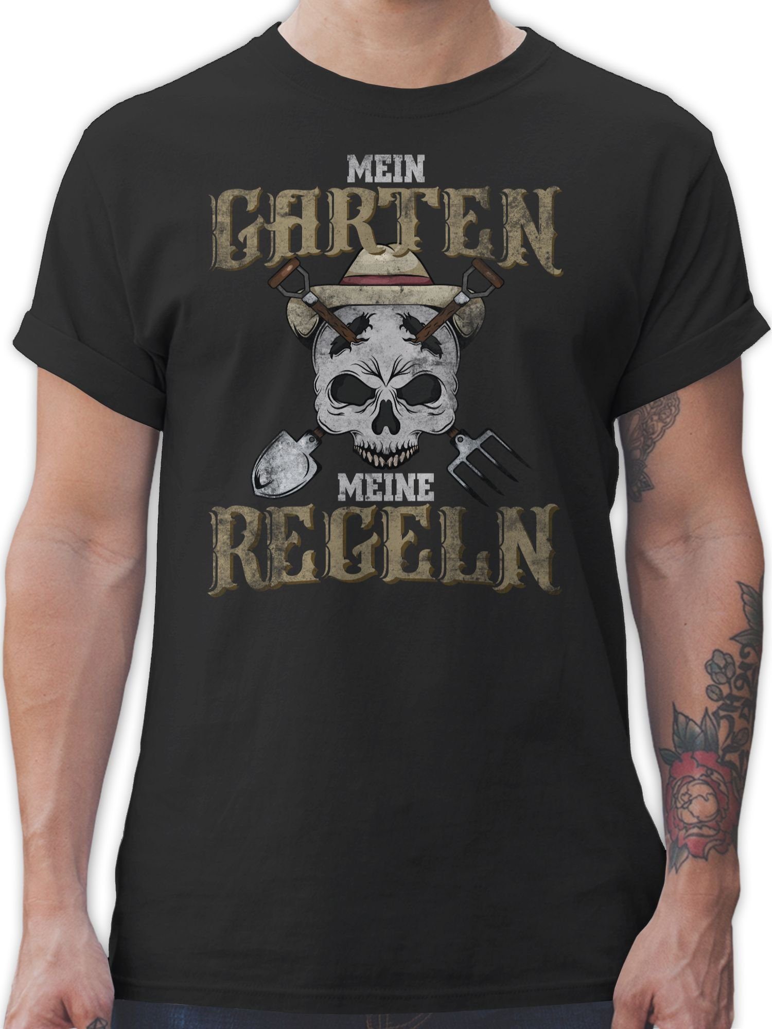 Schwarz - Outfit 01 Regeln Garten T-Shirt Hobby Totenkopf Mein Shirtracer Vintage Meine