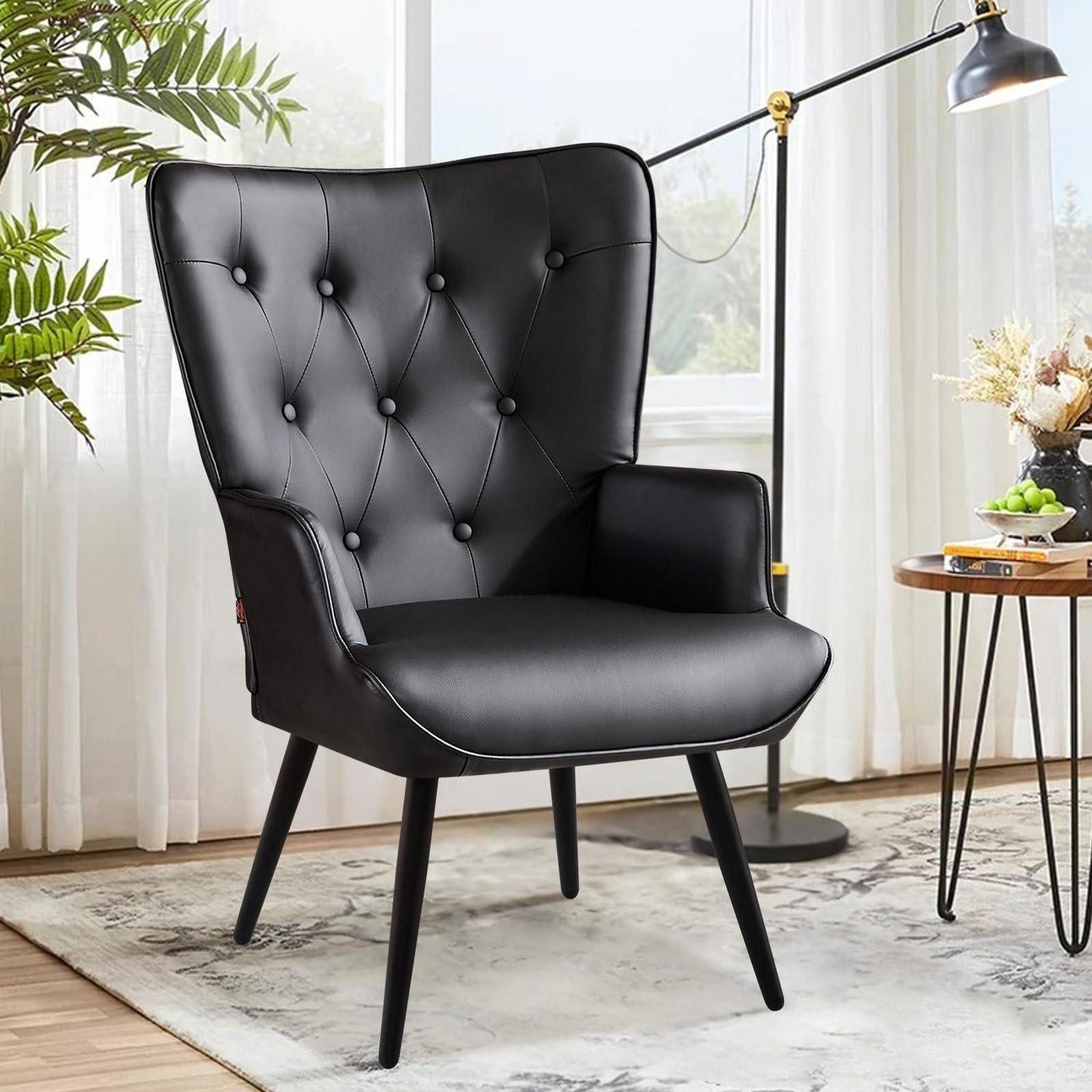 LuxusKollektion Ohrensessel Ohrensessel Relaxsessel Loungesessel Wohnzimmer 1 Stück Schwarz pu