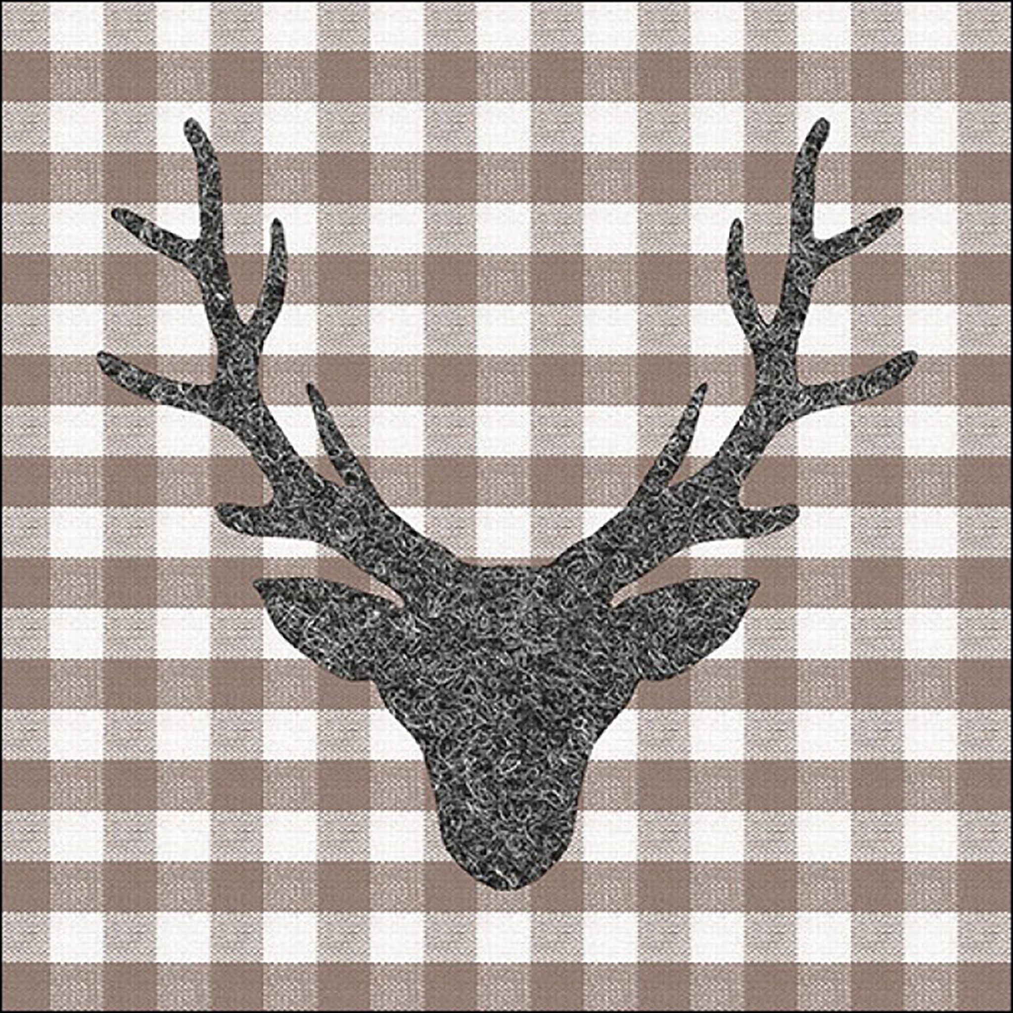 Ambiente Luxury Paper Products Papierserviette, Servietten Papier 33x33cm 3-lagig mit Hirsch Kopf Karo Motiv 20 Stück