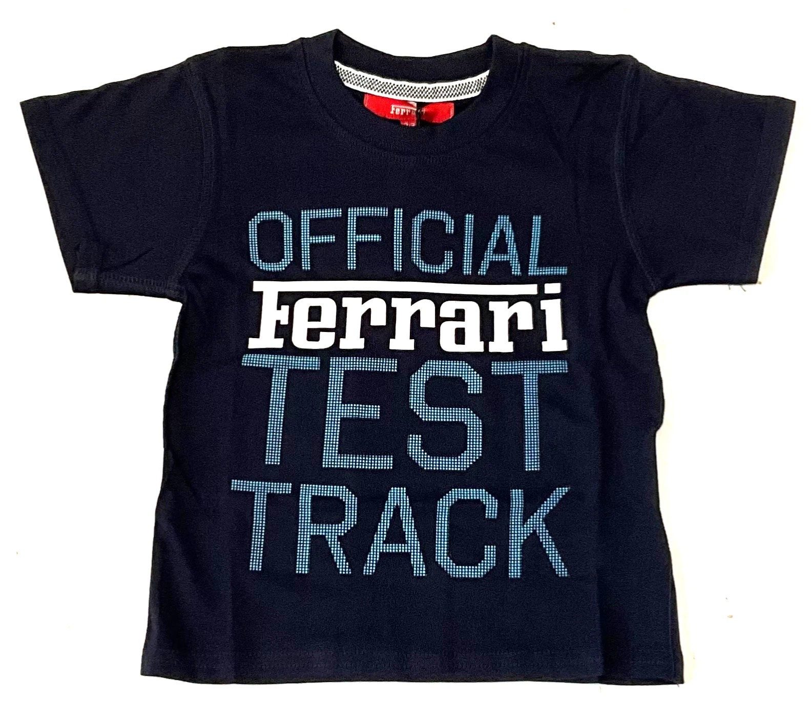 Ferrari Print-Shirt Ferrari Kinder T-Shirts, Ferrari KID FIORANO TRACK T-SHIRT BLUE aus Baumwolle, Rundhalsausschnitt