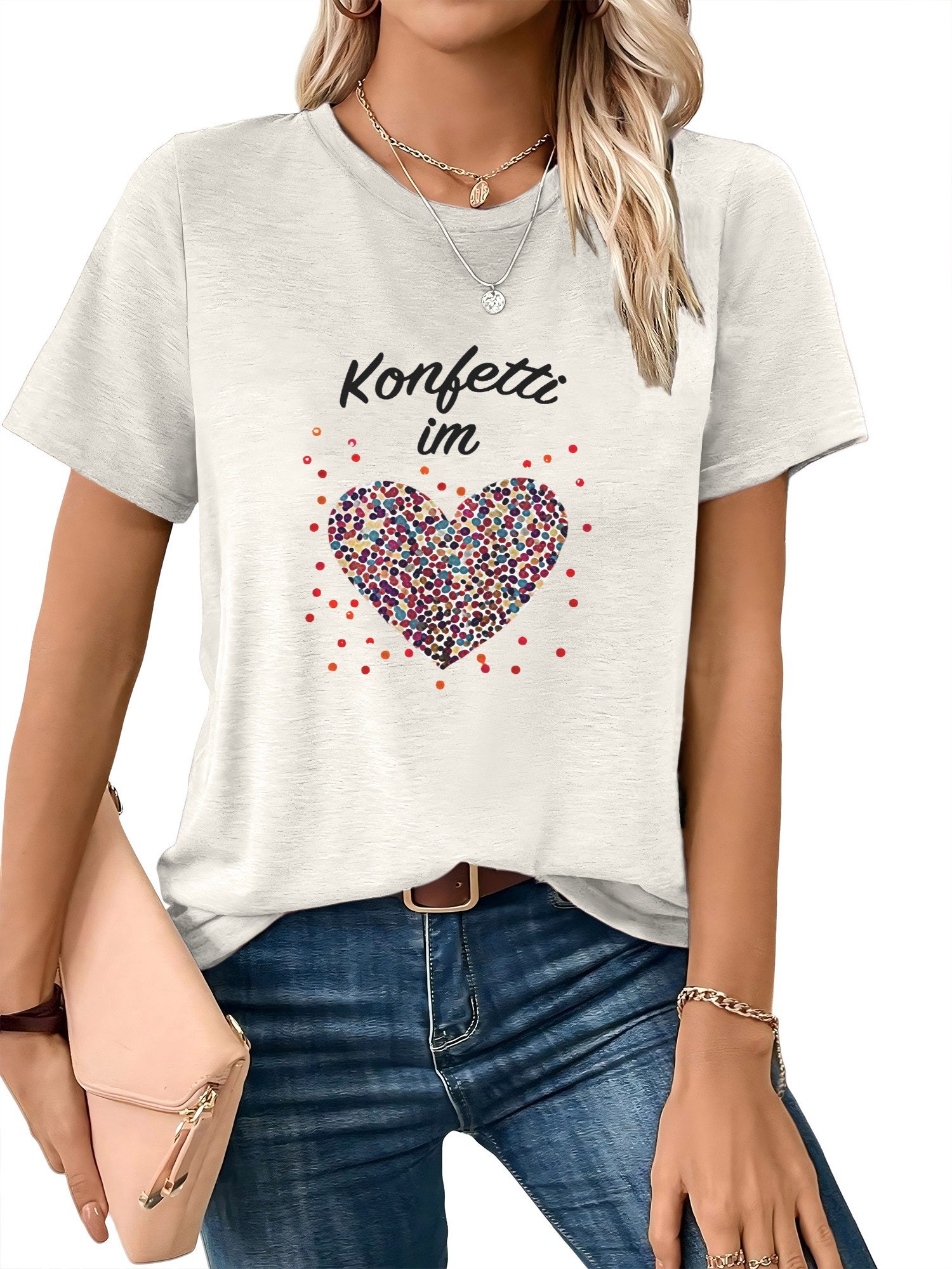 PYLIKE Kurzarmshirt Damen bequemes Sommer Kurzarmbluse Regenbogenherzen Pri günstig online kaufen