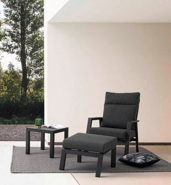 Bizzotto Gartensessel KLEDI, Aluminium, Textilen, Anthrazit, B 72 cm, (1-St), Rückenlehne 7-fach verstellbar, mit Sitz- und Rückenkissen
