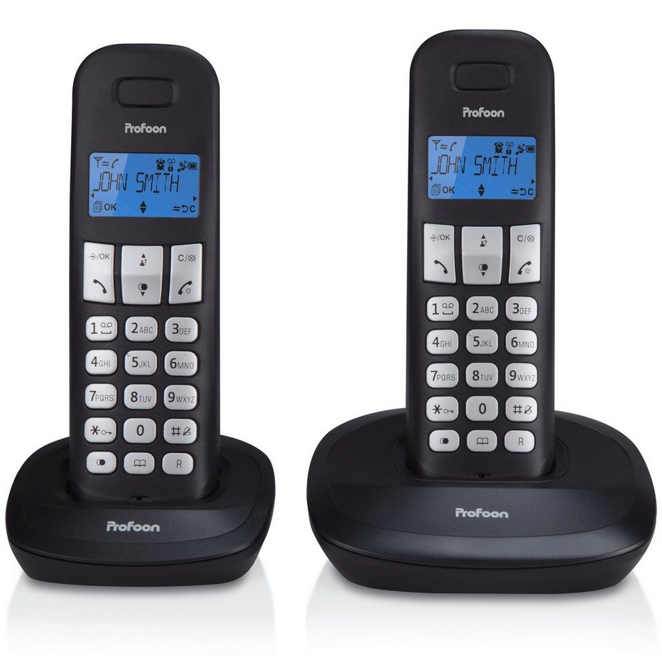 Profoon PDX-1120 - DECT-Telefon mit 2 Mobilteilen Schnurloses DECT-Telefon,  Lange Standby- (bis zu 100 Stunden) und Betriebszeit (bis zu 10 Stunden)