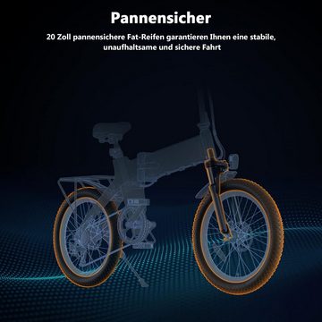 ombar E-Bike 20"E-Bike klappbar, 36V 10,4Ah E-Faltrad Elektrofahrrad, 7 Gang Shimano, 250 W Motor + Batterie abnehmbar + 25 km/h